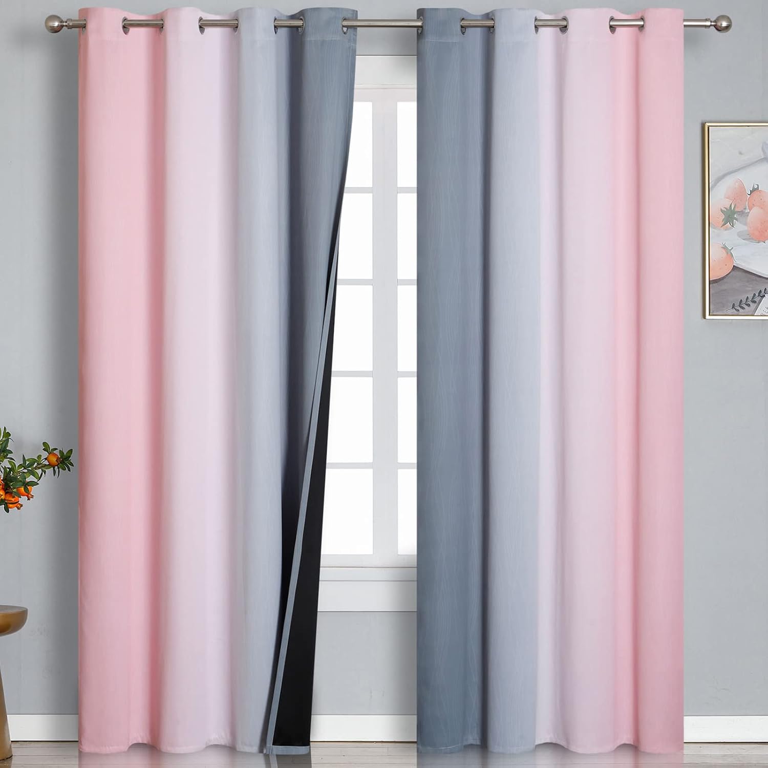 High-Quality Pink and Grey Blackout Curtains, Elegant Ombre Window Curtains for...