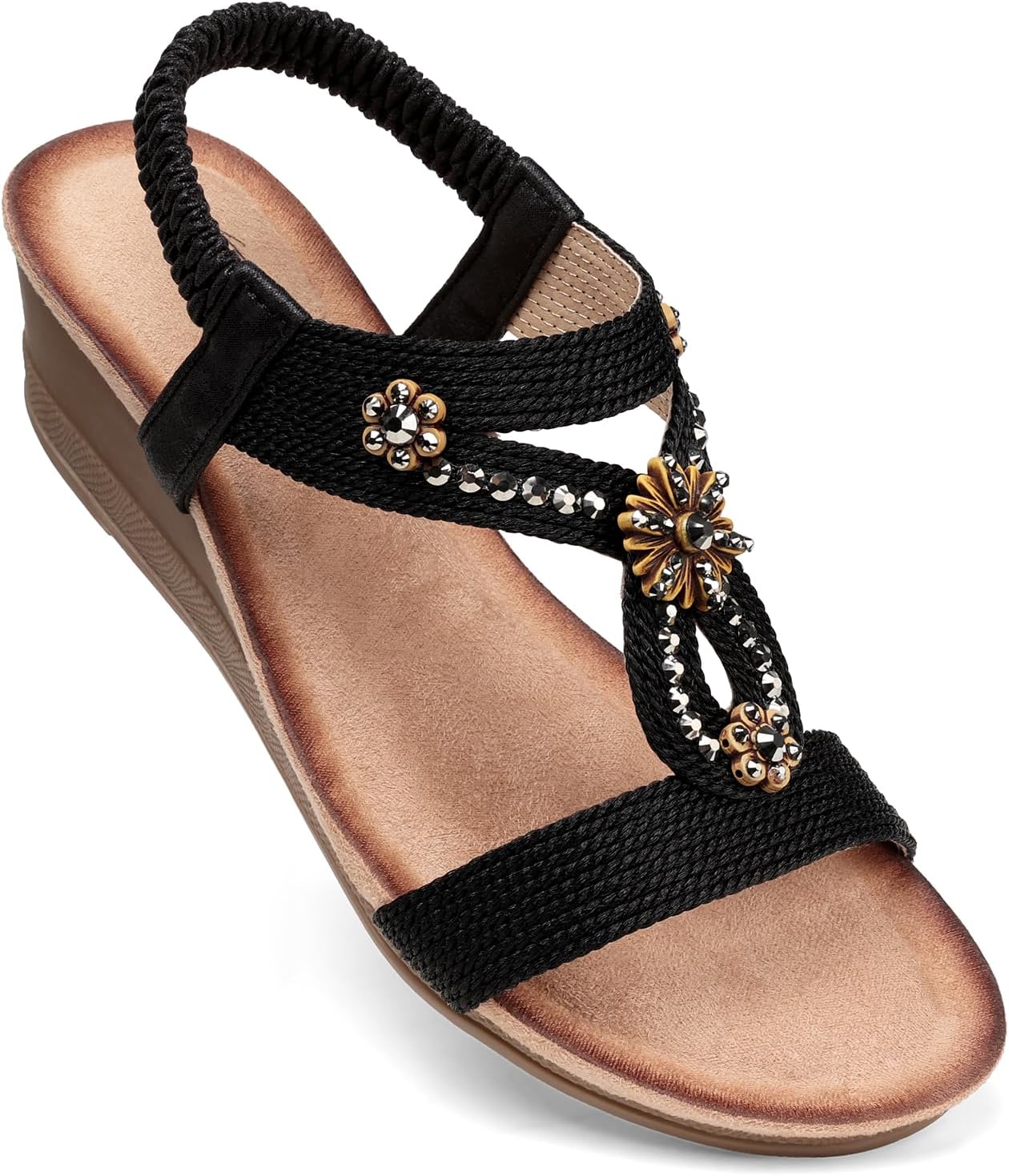 Stylish SHIBEVER Womens Wedge Sandals, Unique Flower Design Low Heel Dressy Sand...
