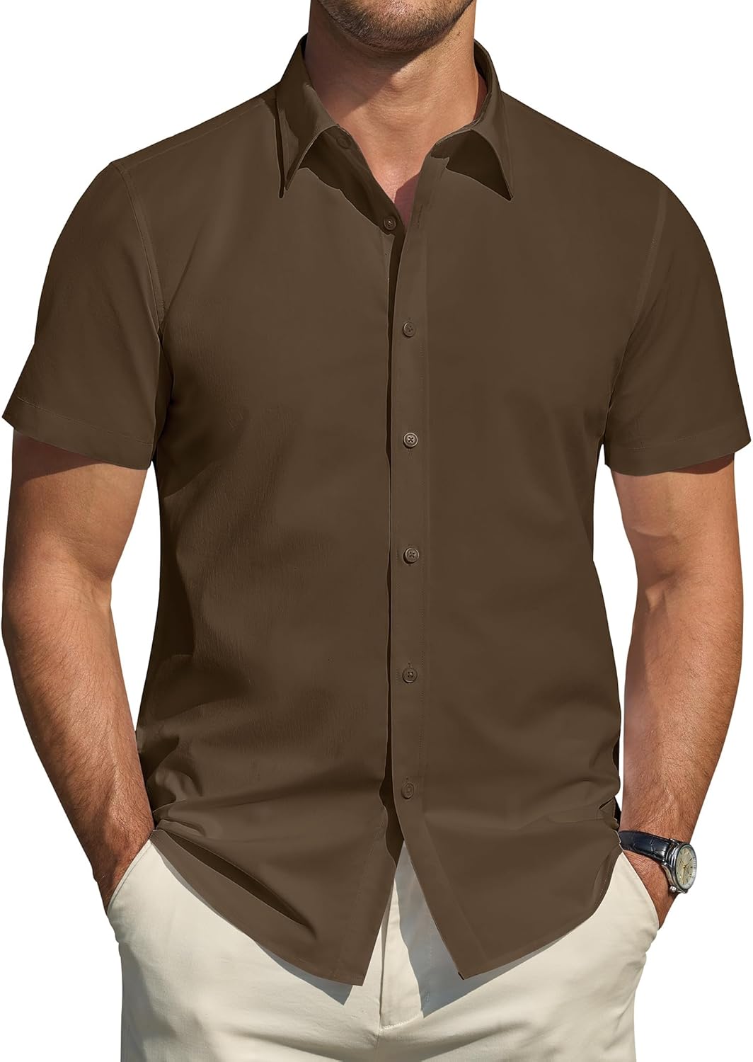 J.VER Men's Short Sleeve Dress Shirts, Special Stretch Shirt with Stain Shield,...