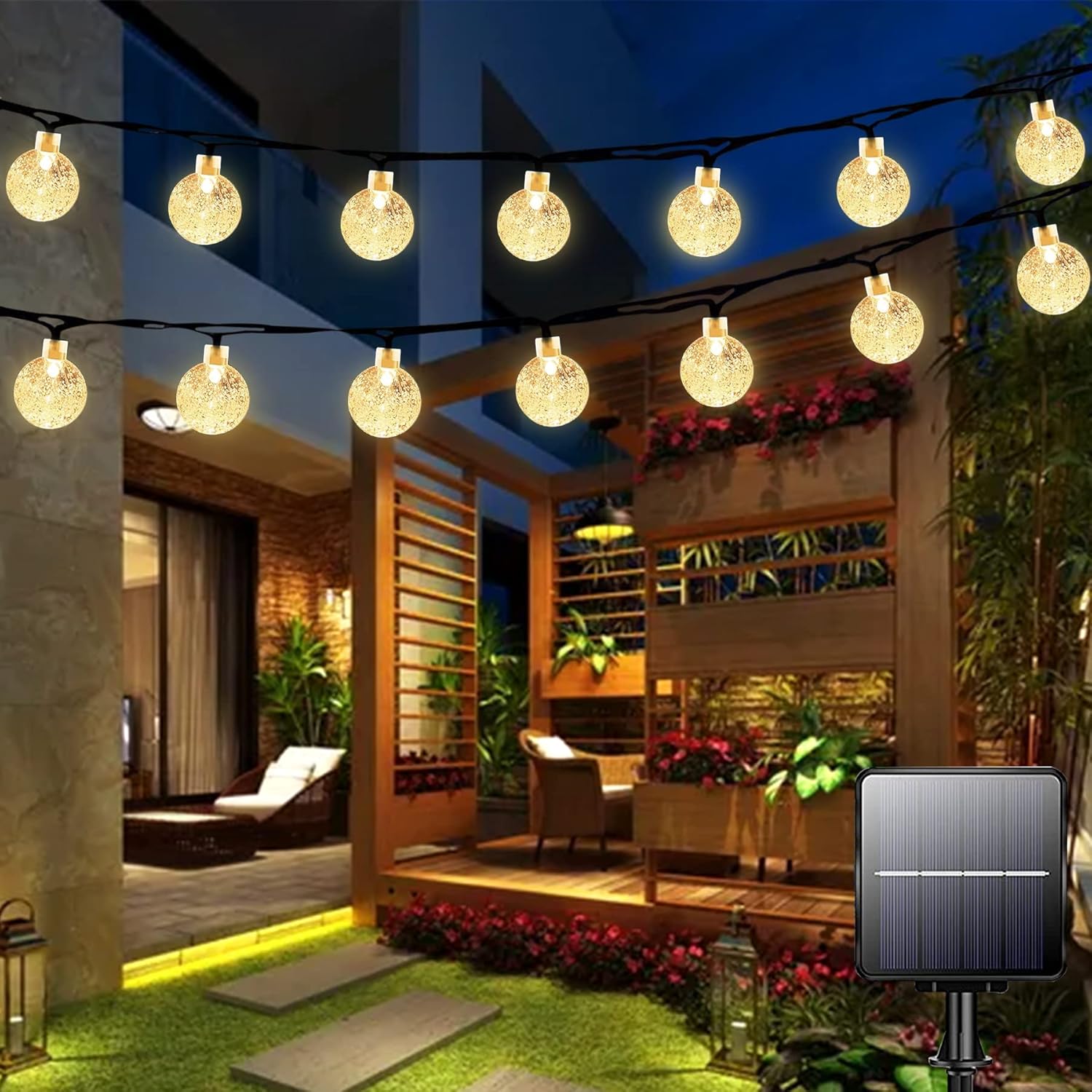Solar Garden Lights Outdoor Waterproof, 50LED 7M/23Ft Solar Fairy Lights, Crysta...