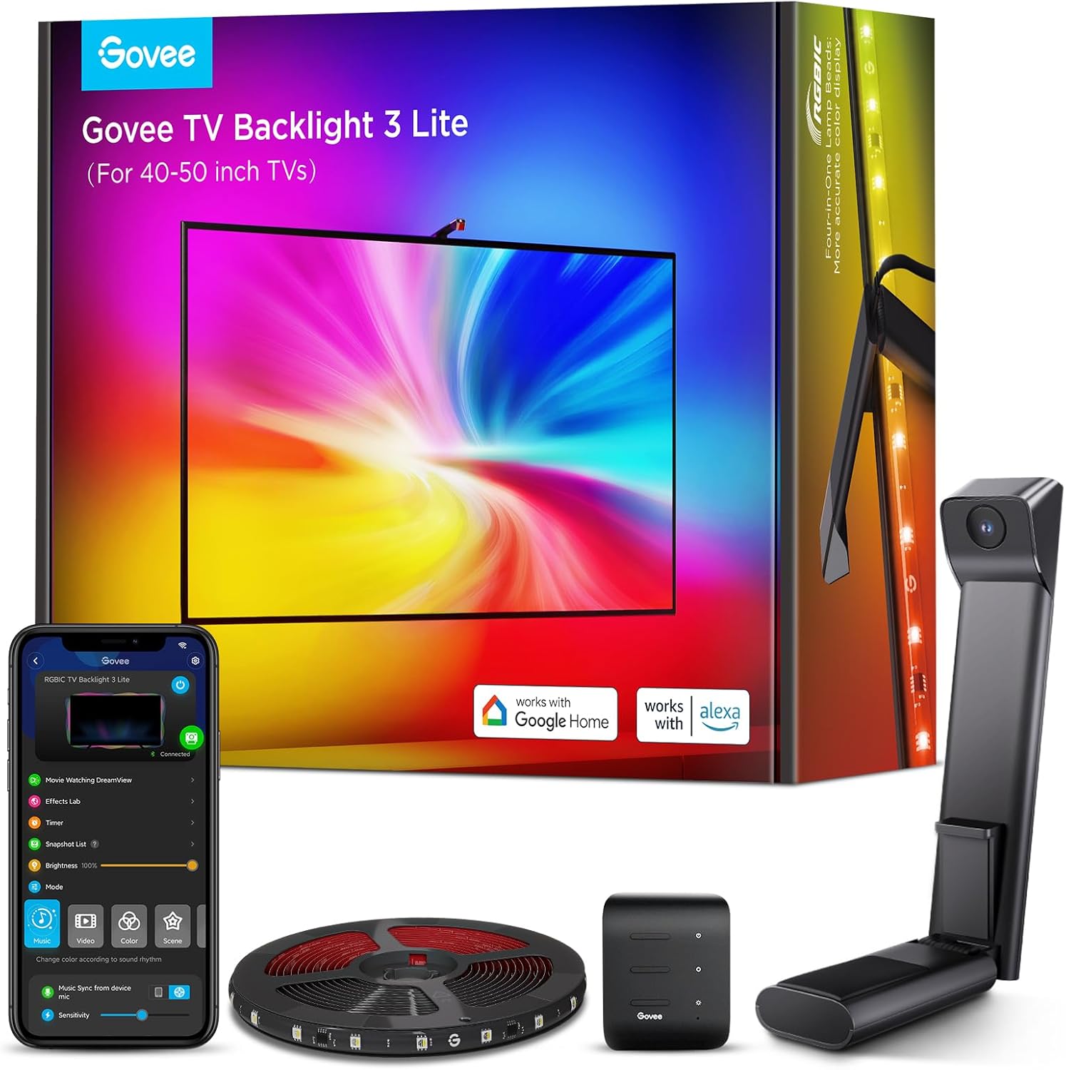 Govee TV Backlight 3 Lite with Camera Fisheye Correction, 2.4m for 40-50 Inch TV...
