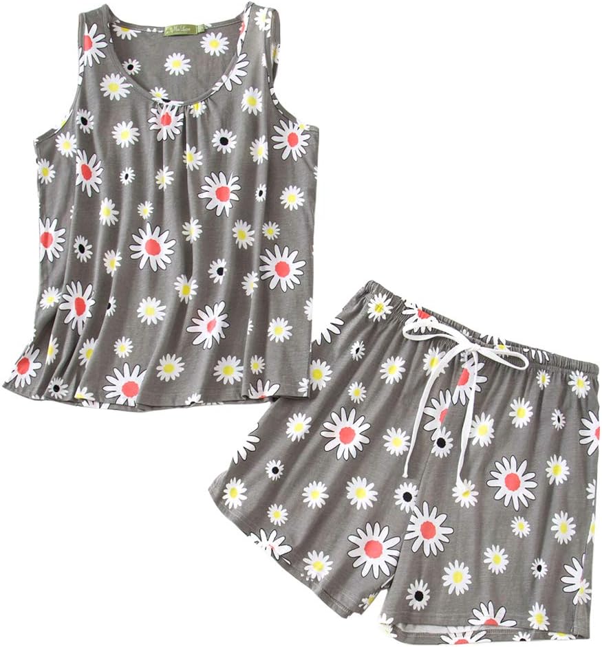 ENJOYNIGHT Womens Pajamas Set Cotton Summer Sleep Tank and Shorts Pjs Sleeveless...