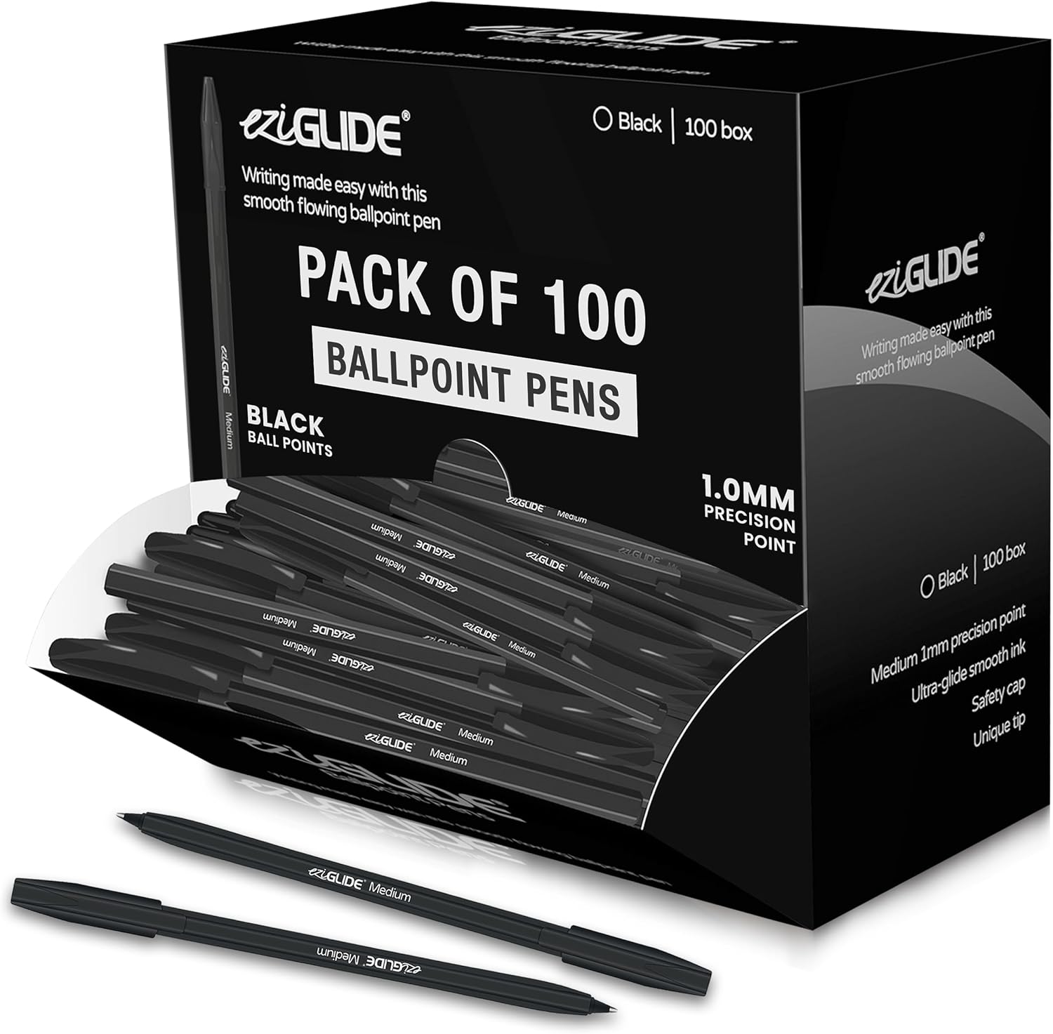 100-Pack Black Ballpoint Pens Set – Medium Point (1.0mm) for Ultra-Smooth Writin...