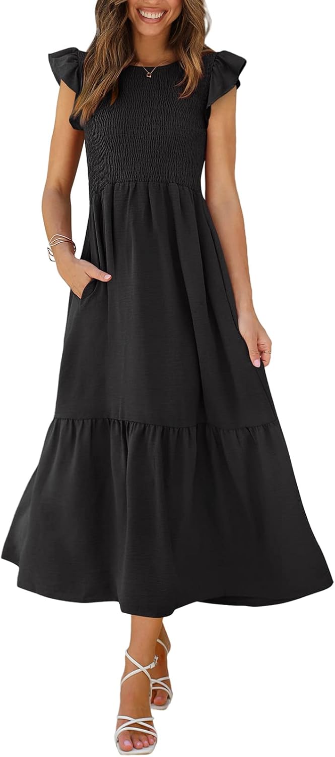 OFEEFAN Women's Casual Maxi Dresses, Unique Dress with Pockets, Stylish Ruffle S...
