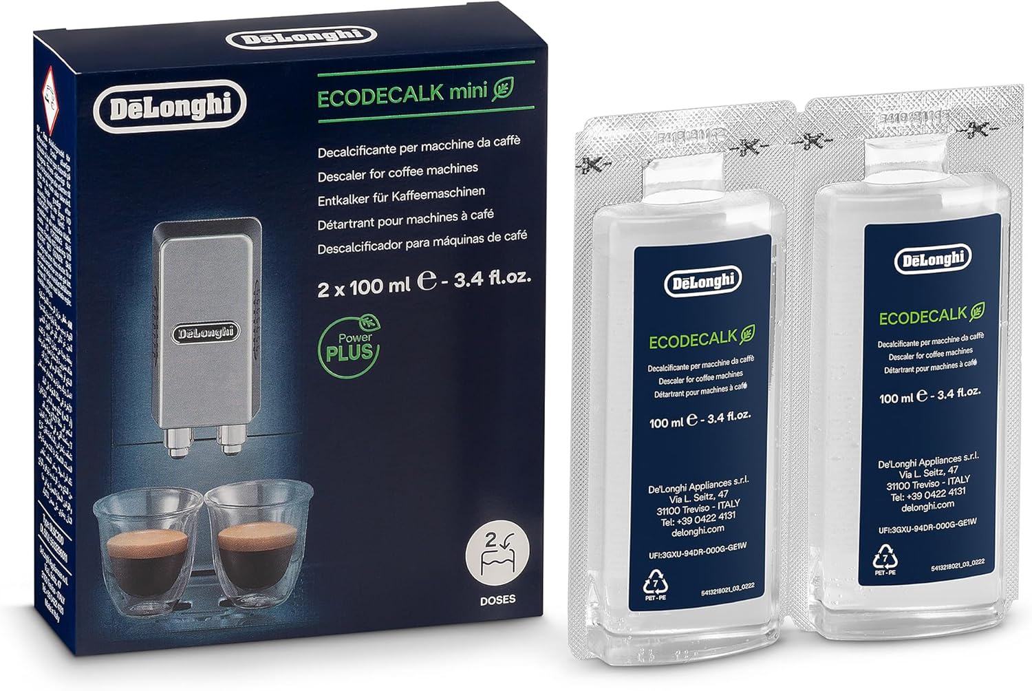 De'Longhi EcoDecalk Mini Descaler DLSC200, 2 Decalcification Doses, Coffee Machi...