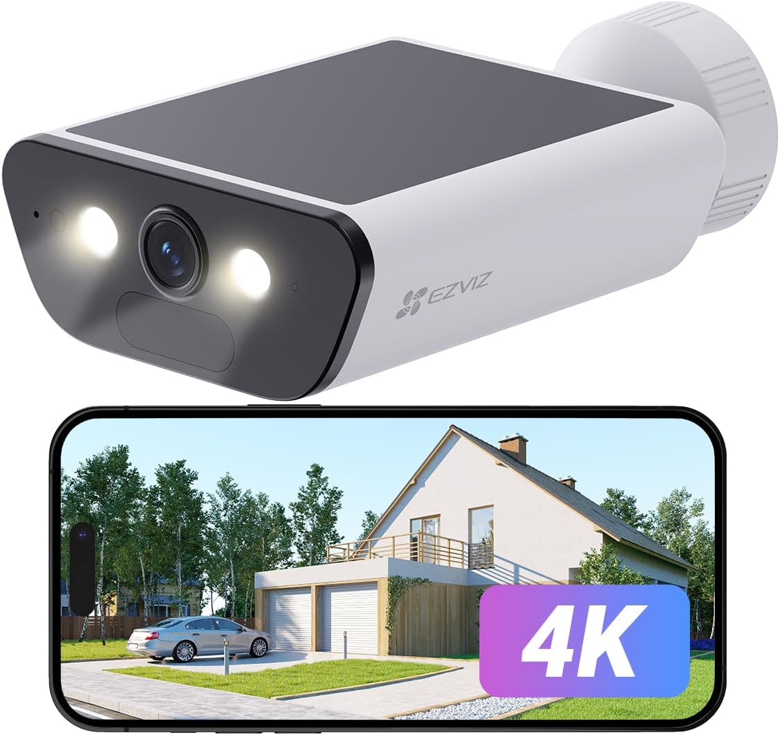 EZVIZ 4K Solar Security Camera with Built-in Solar Panel, AOV Mode 24/7 Recordin...