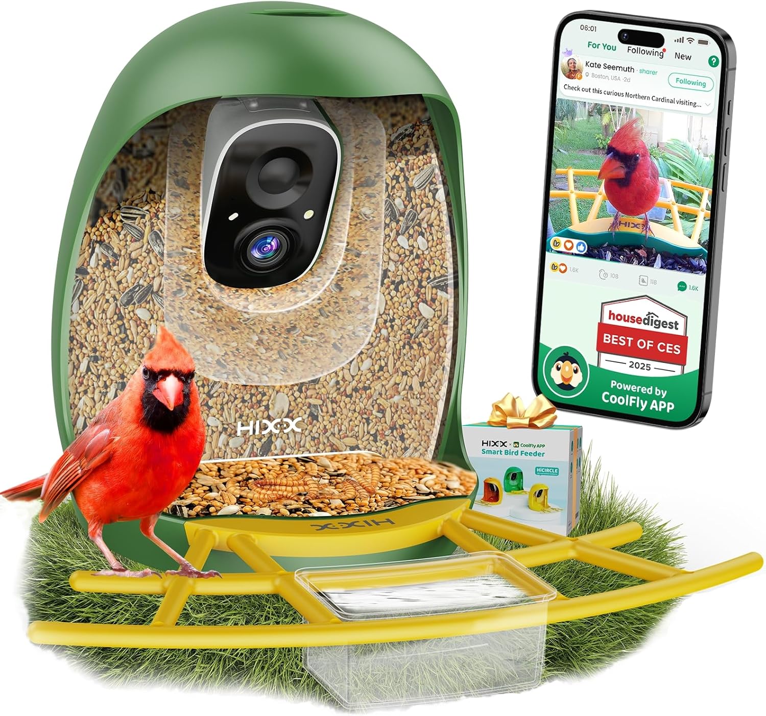 HIXX Smart Bird Feeder with Camera, Lifetime Free AI Bird Species Recognition, S...