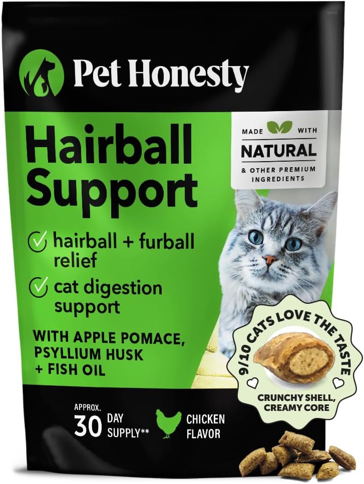 Pet Honesty Cat Hairball Support Crunchy & Creamy Chews, Hairball Remedy Treats,...