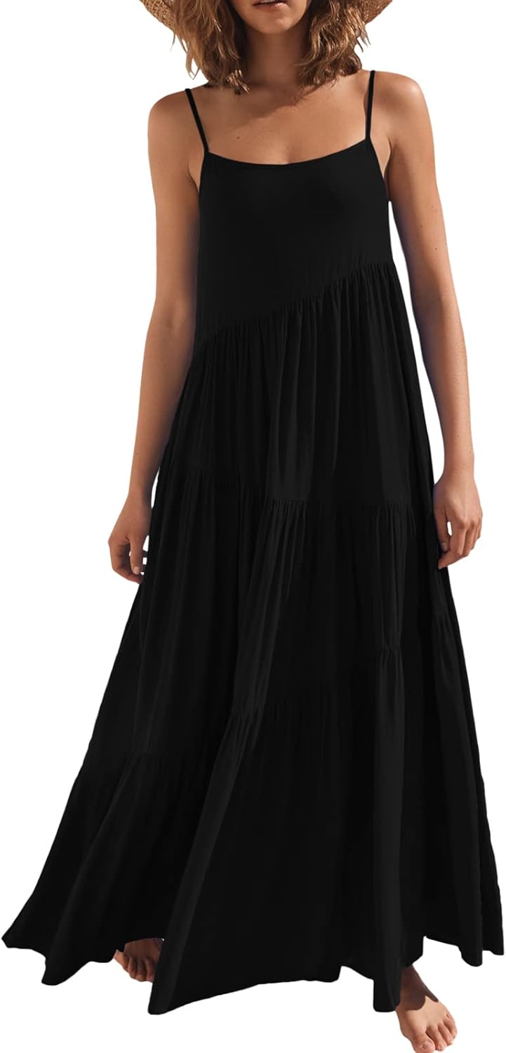 ANRABESS Women Summer Casual Loose Sleeveless Sundress Spaghetti Strap Flowy Boh...