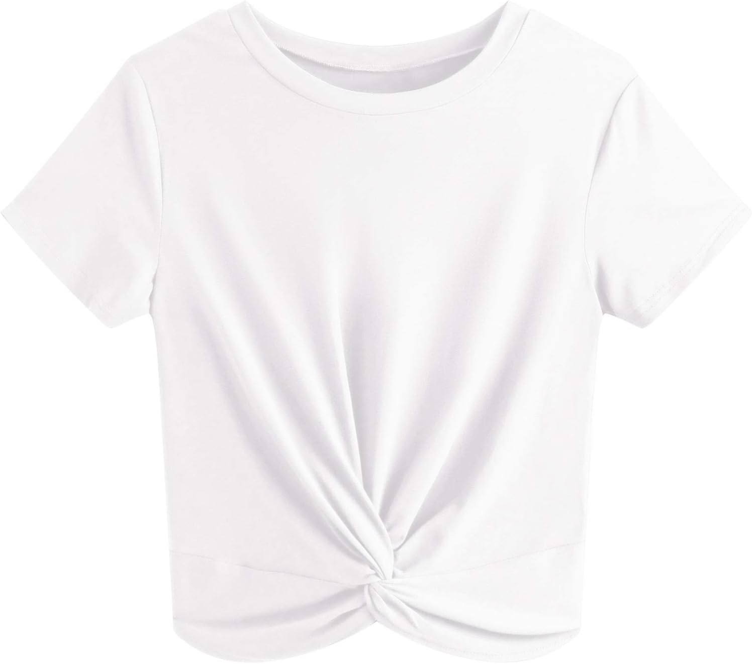 JINKESI Women's Summer Causal Short Sleeve Blouse Round Neck Crop Tops Twist Fro...