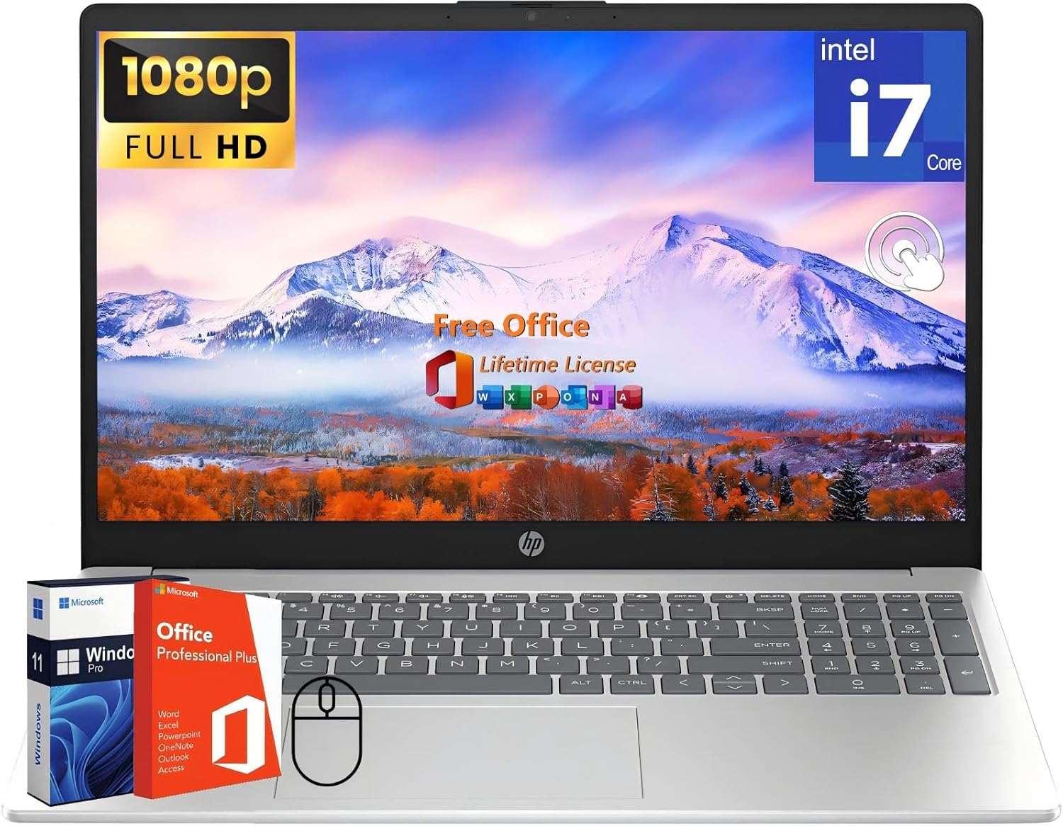 HP 15.6 Touchscreen Laptop Computer for Business, Lifetime Office Pro, Intel 10-...