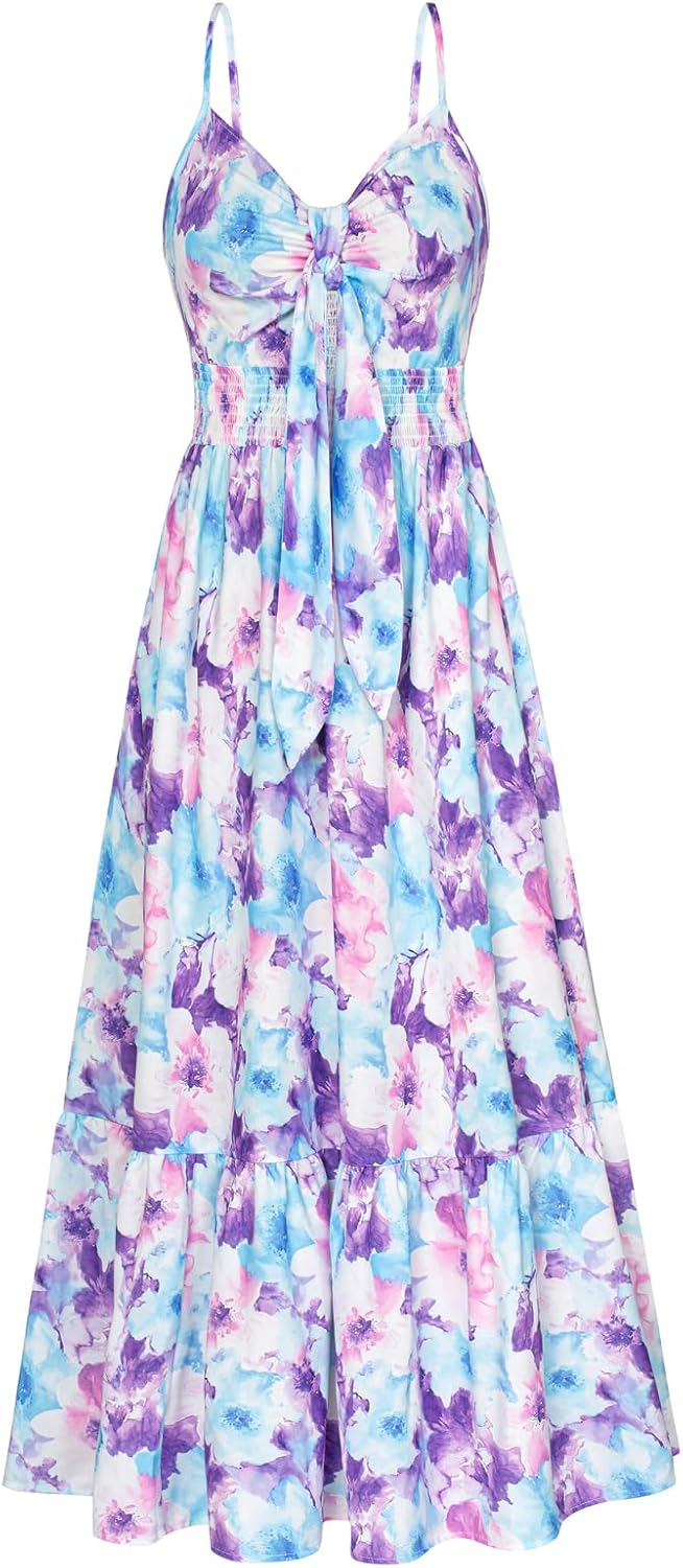 GRACE KARIN Women's 2025 Summer Maxi Dress, Special Floral Tie Front Spaghetti S...