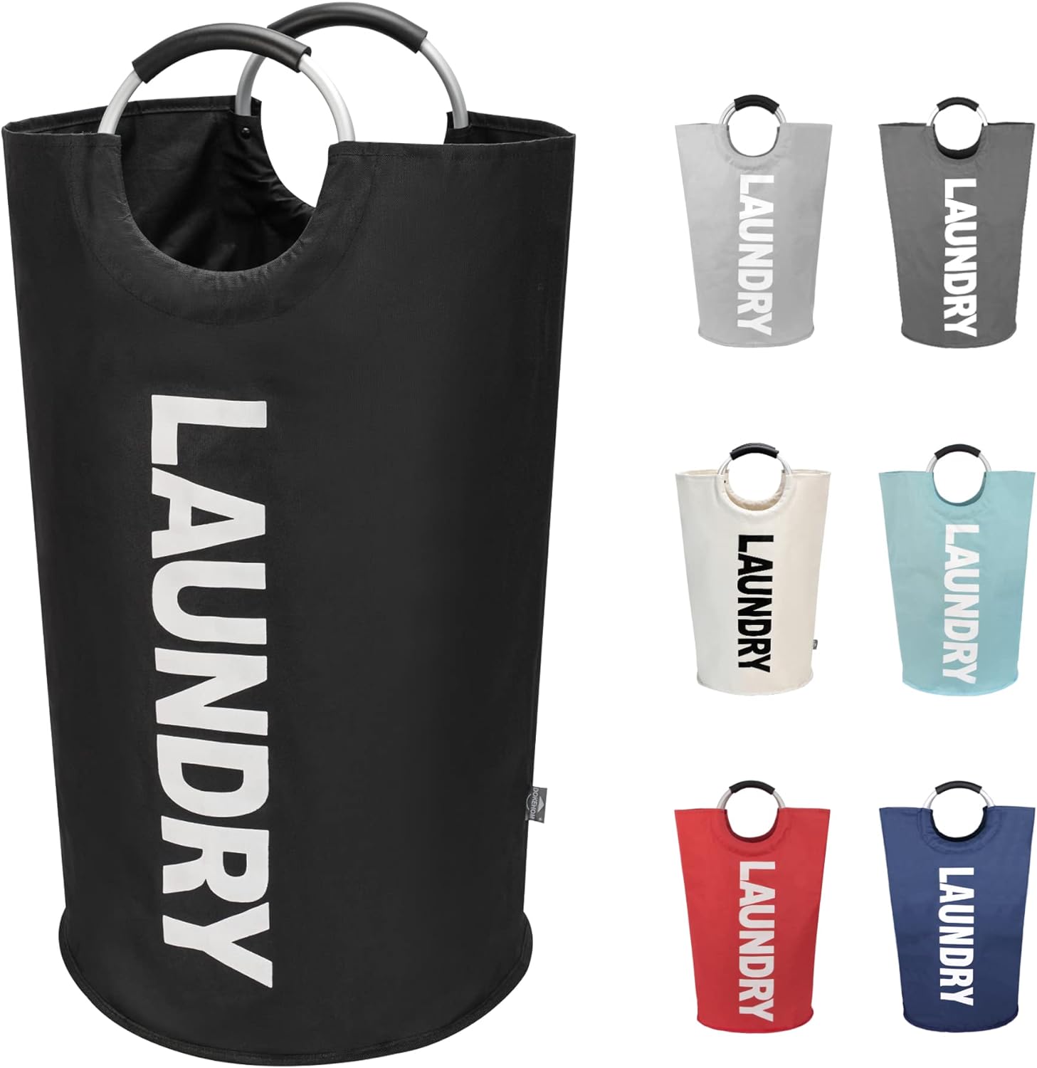 DOKEHOM 90L Large Laundry Basket, Collapsible Laundry Bag, Freestanding Tall Clo...