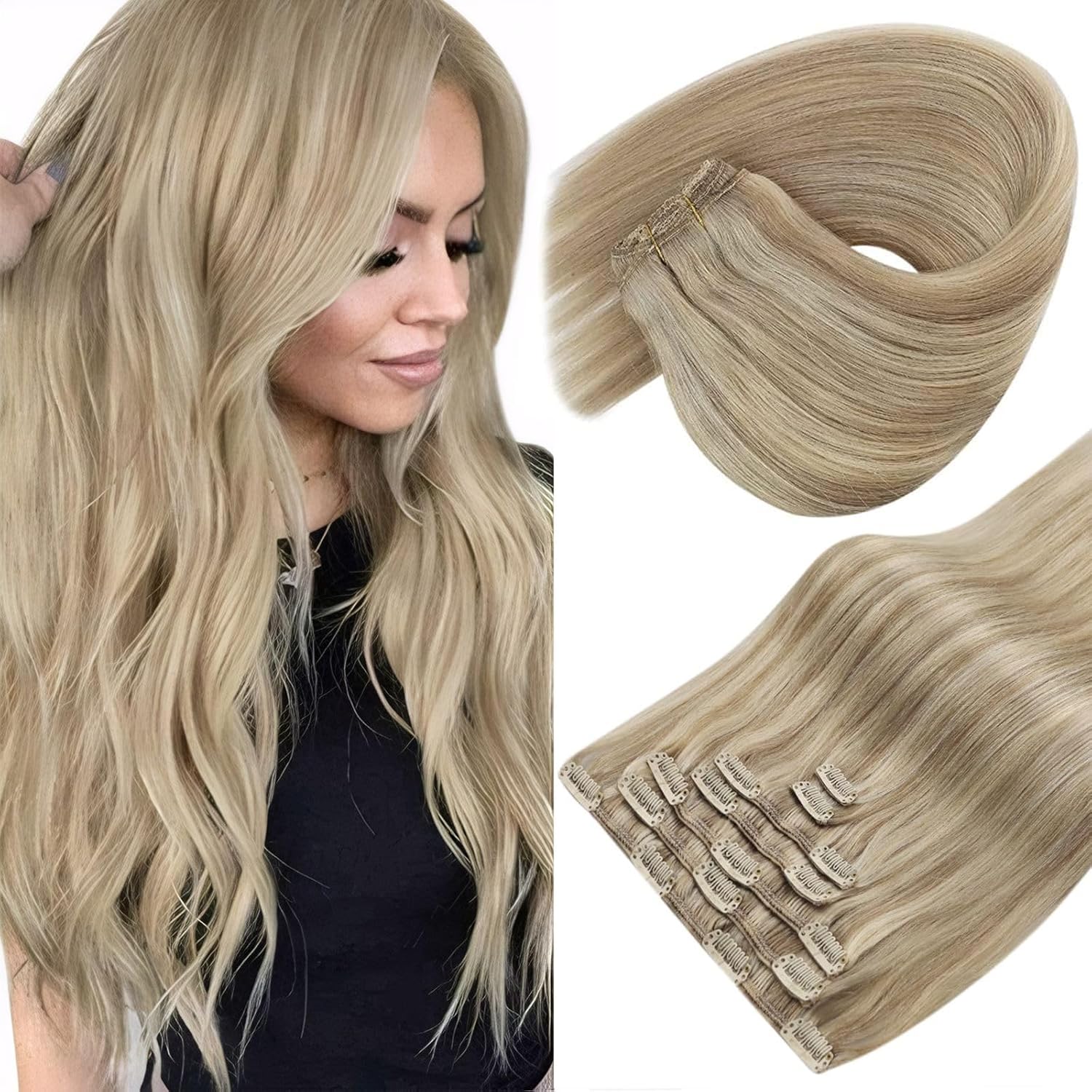 Sunny Hair Clip in Hair Extensions Straight Human Hair Clip in Extensions Remy C...
