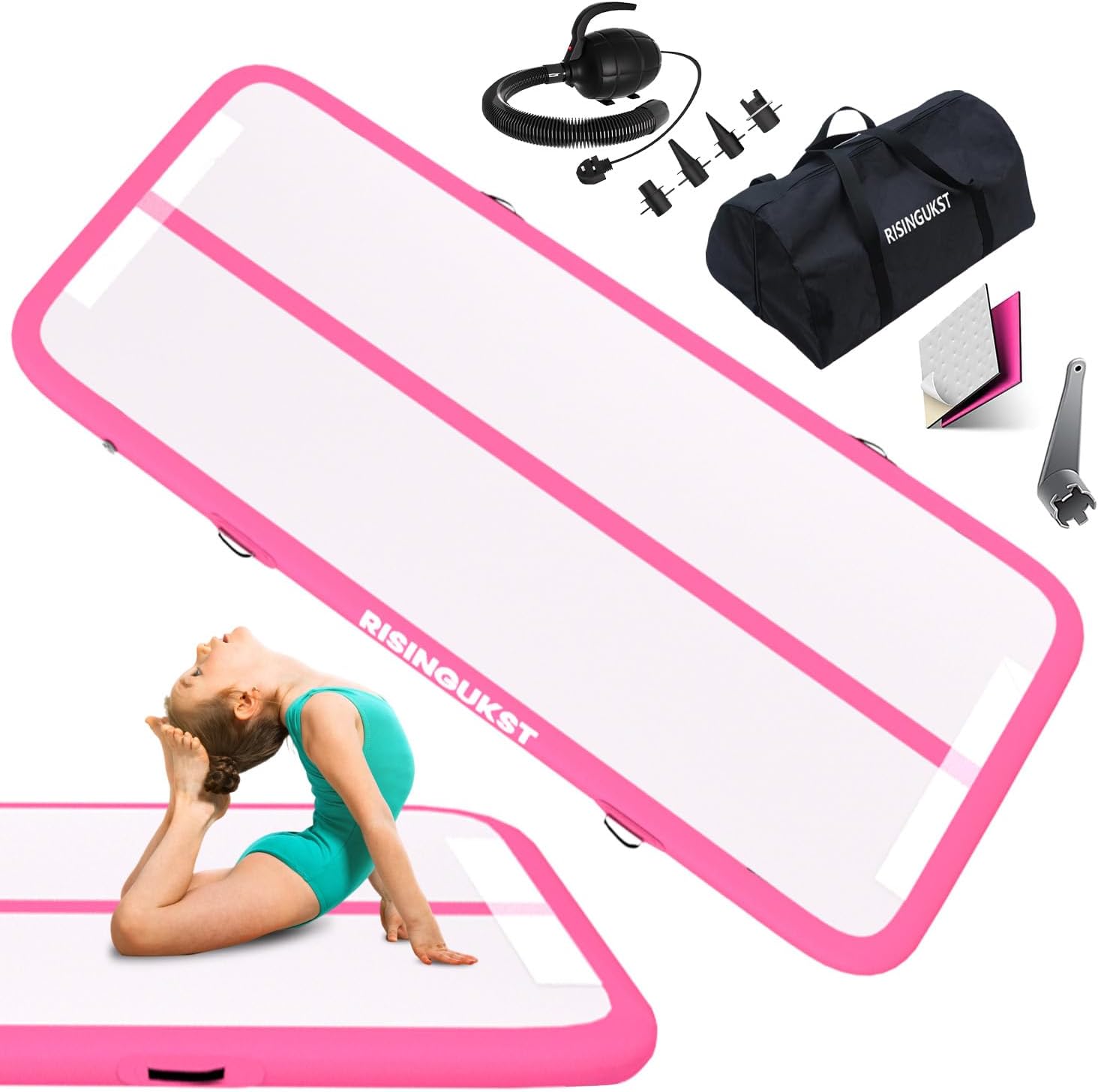 RISINGUKST Air Gymnastics Track Tumbling Mat Inflatable, 6.6ft 10ft 13ft 16ft 20...