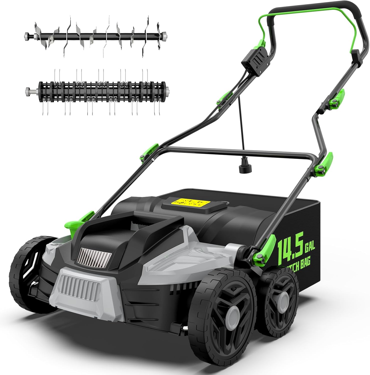 16-Inch 15.5 Amp 2-in-1 Electric Dethatcher and Scarifier with 14.5-Gallon Remov...