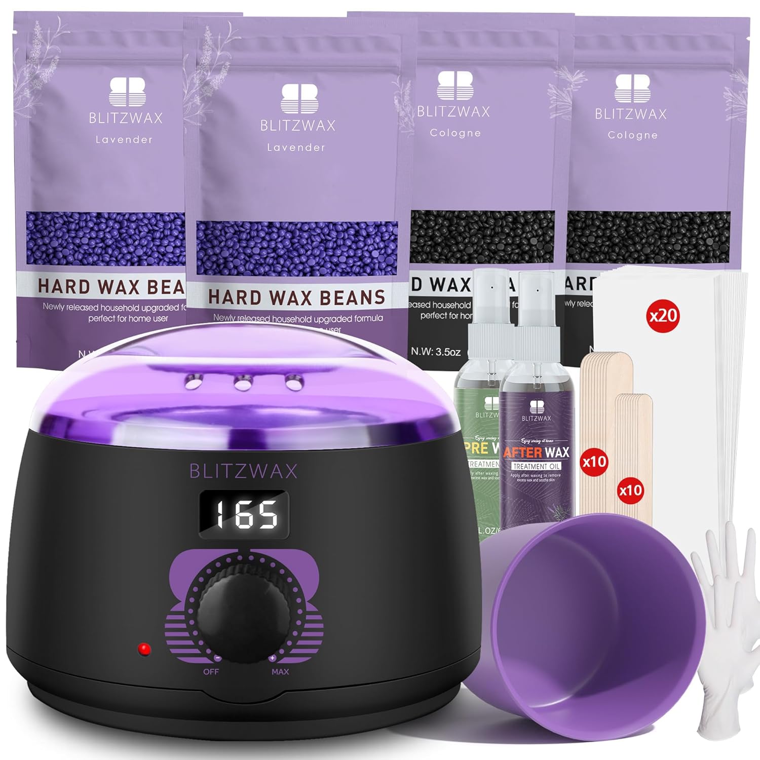 BLITZWAX Brazilian and Bikini Waxing Kit for Women, Hard Wax Warmer for Face, Le...