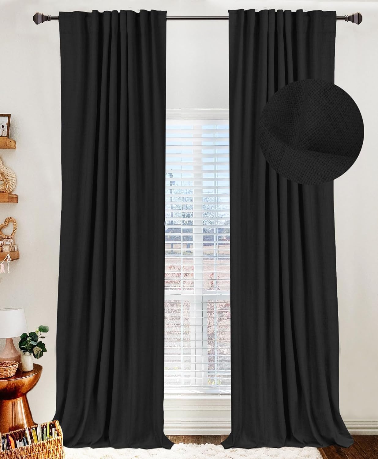 100% Blackout Shield Linen Curtains, Premium Blackout Curtains for Bedroom and L...