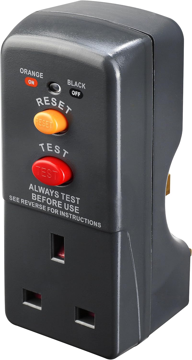 Masterplug Single Socket RCD Safety Adaptor, Black Single Socket RCD Adaptor, Bl...