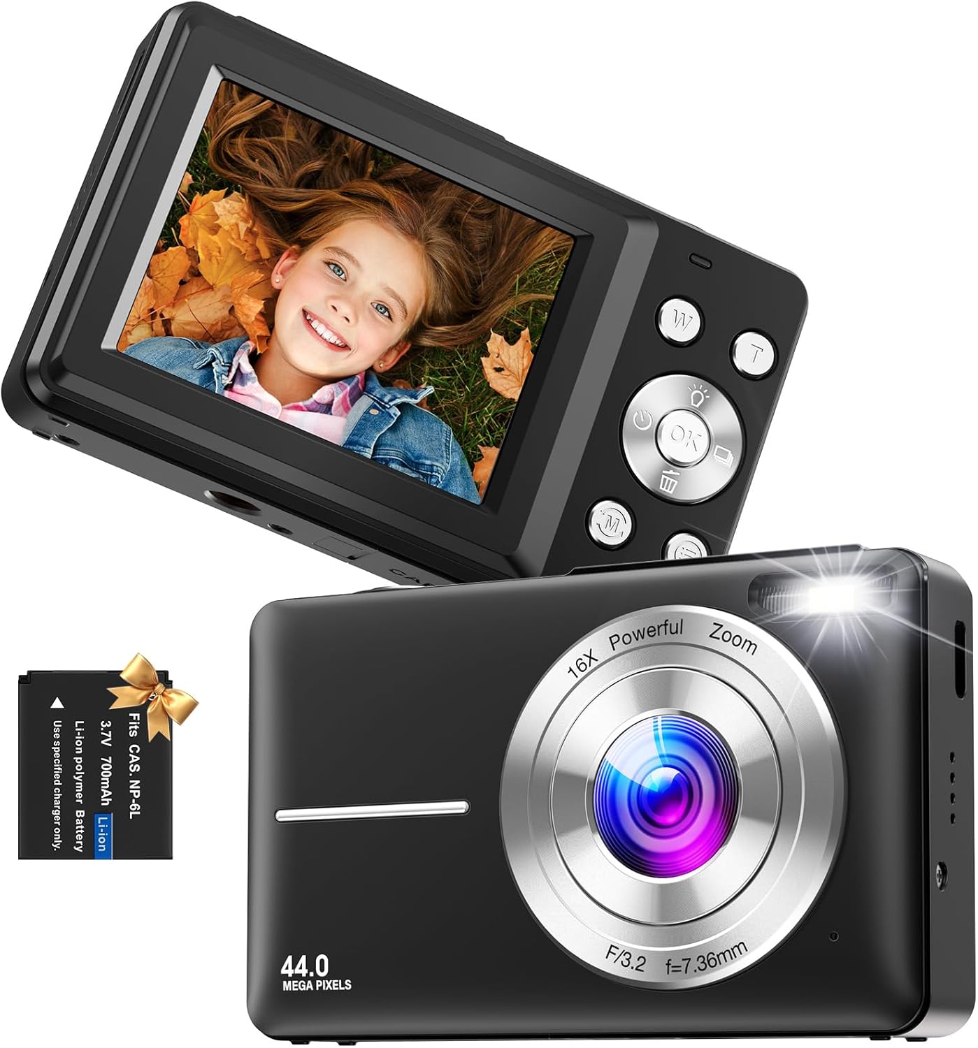 Digital Camera, Vlogging Camera Rechargeable Portable Mini Cameras FHD 1080P 44M...