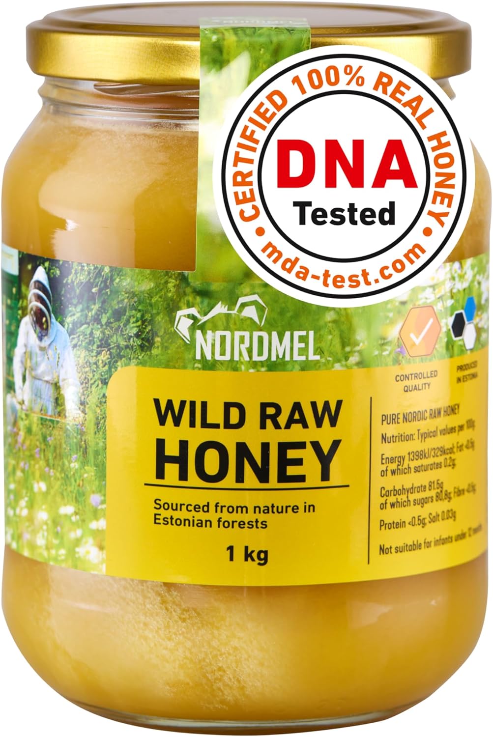 Nordmel Pure Natural Wild Raw Honey 1KG - Unpasteurised, Unfiltered, Crystallize...