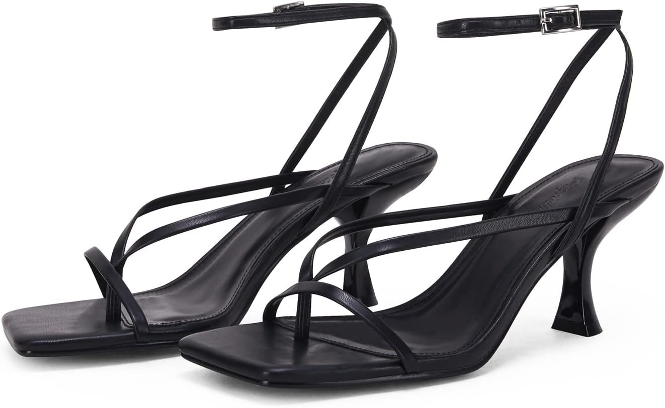 PiePieBuy Women's Lace Up Heeled Sandals Square Flip Flop High Heels Strappy Par...
