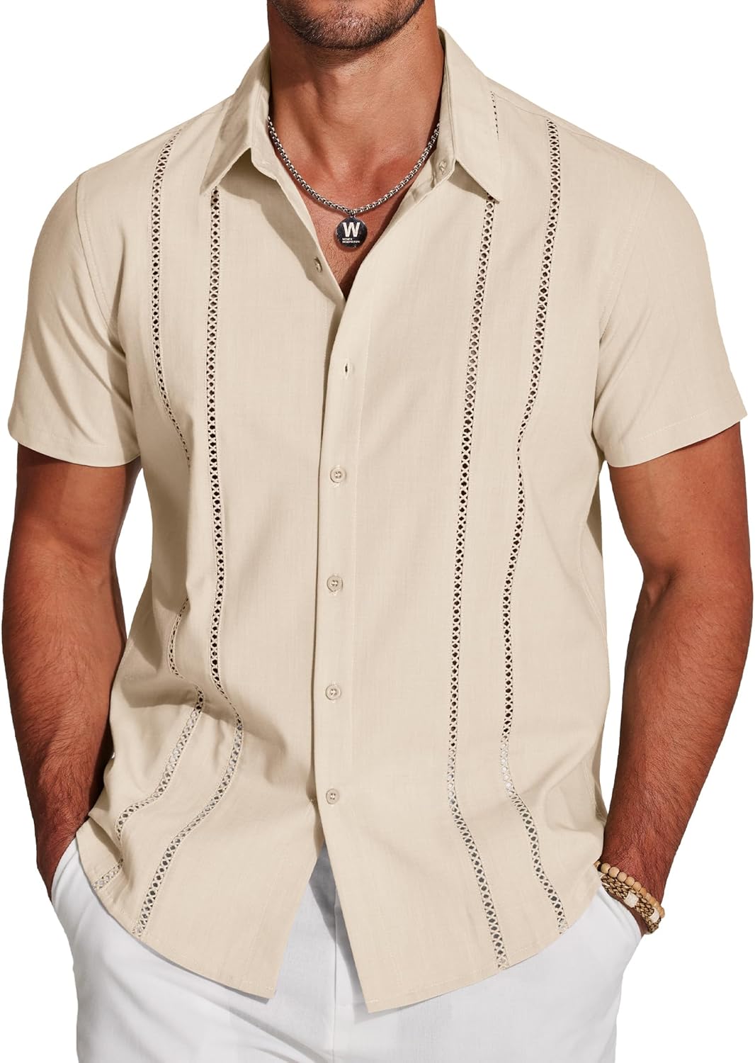 COOFANDY Men's Cuban Guayabera Shirt, Special Short Sleeve Button Down Shirt, Hi...