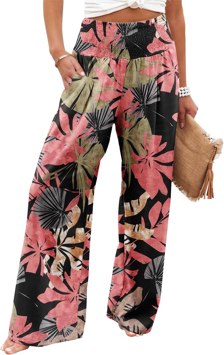Angerella Womens Elastic High Waisted Palazzo Pants Casual Wide Leg Long Lounge...