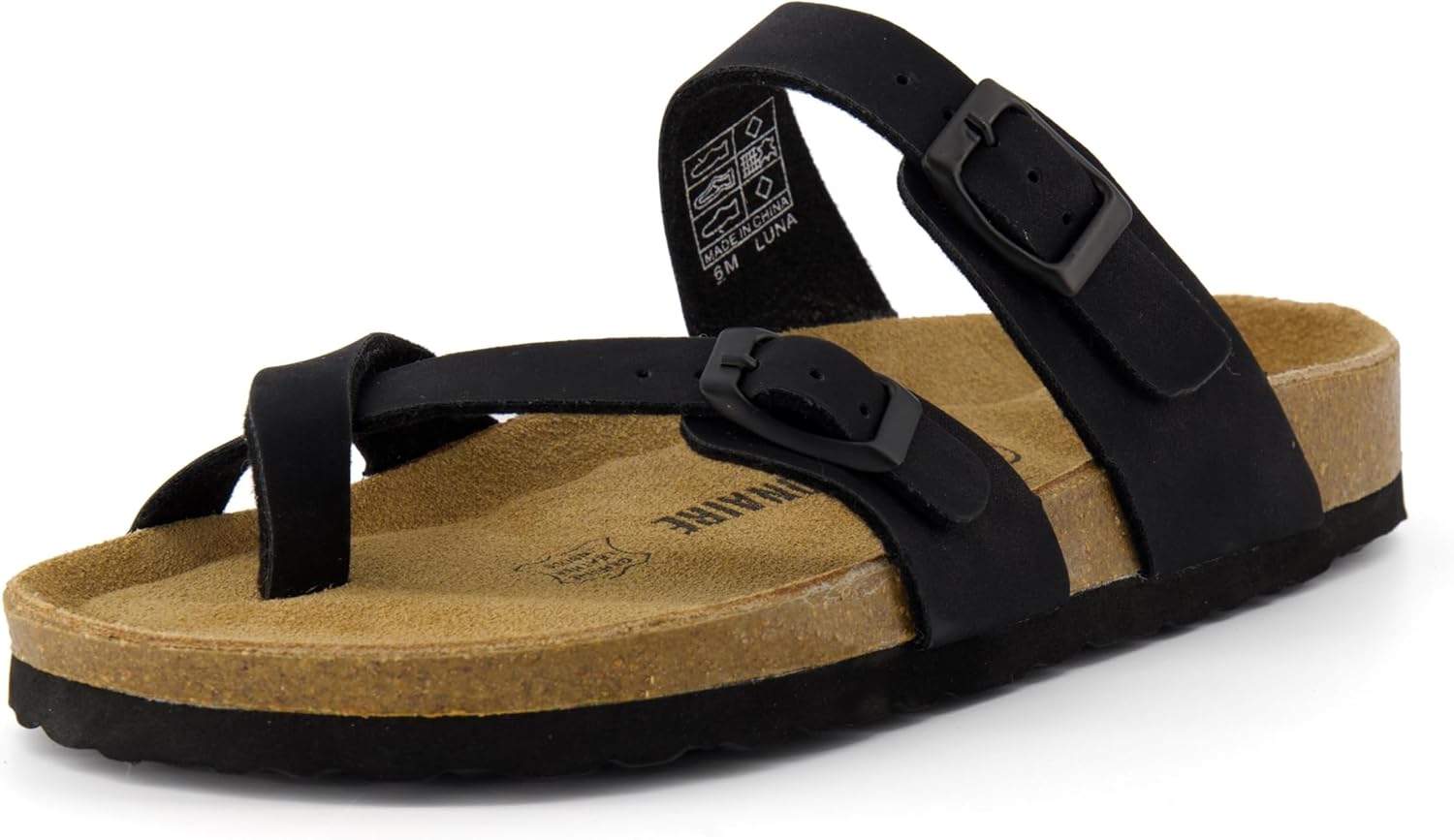 CUSHIONAIRE Women's Luna Cork Footbed Sandal With +Comfort 8.5 Black
