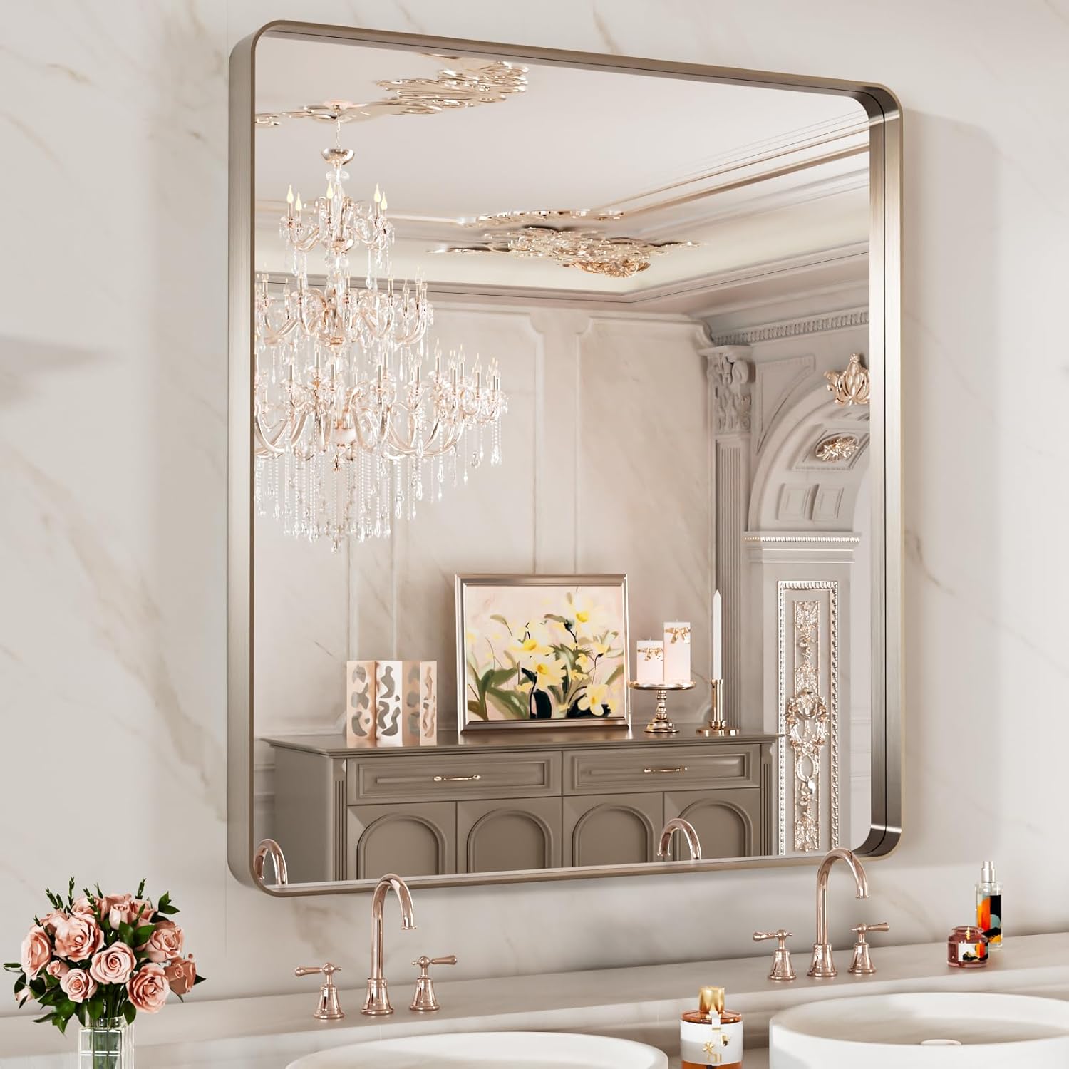 High-Quality LOAAO 32X36 Inch Bathroom Mirror, Stylish Mirror With Rounded Recta...
