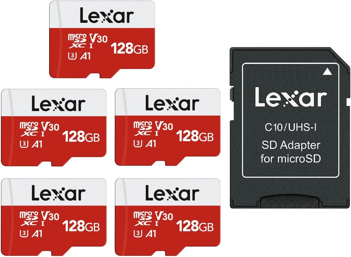 Lexar E-Series 128GB Micro SD Card 5 Pack, microSDXC UHS-I Flash Memory Card wit...