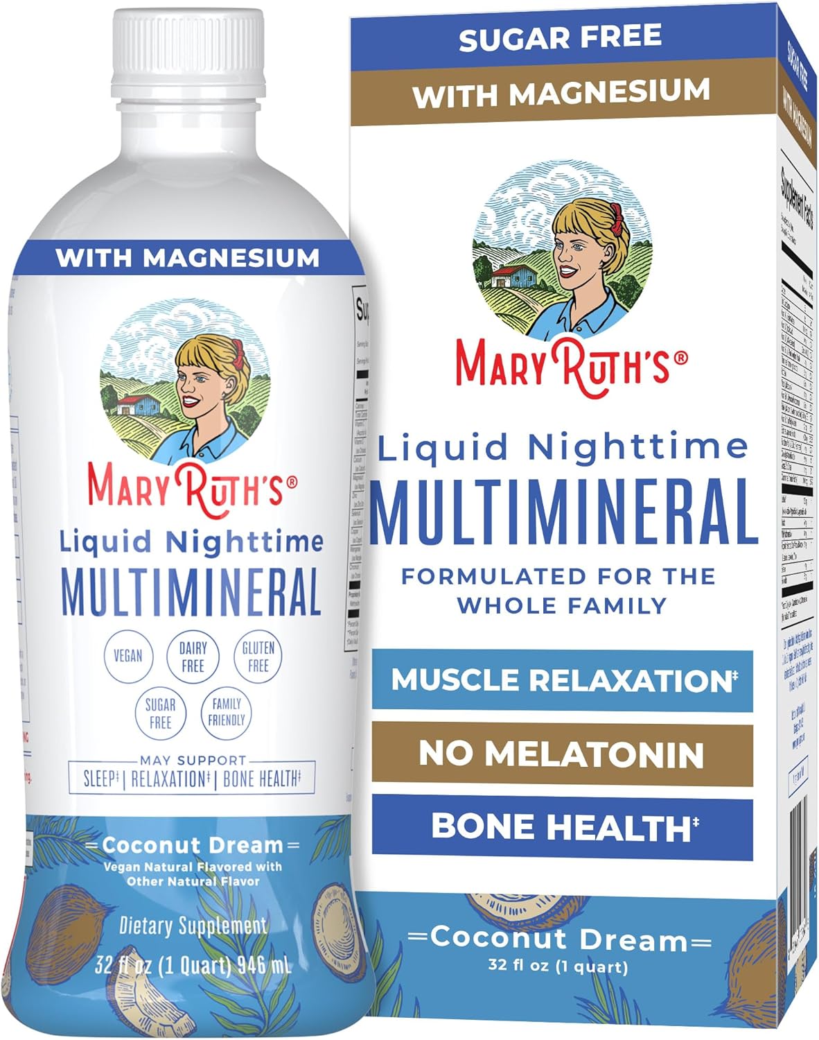 MaryRuth's Liquid Nighttime Multimineral | Sugar Free | Calm Magnesium Citrate |...