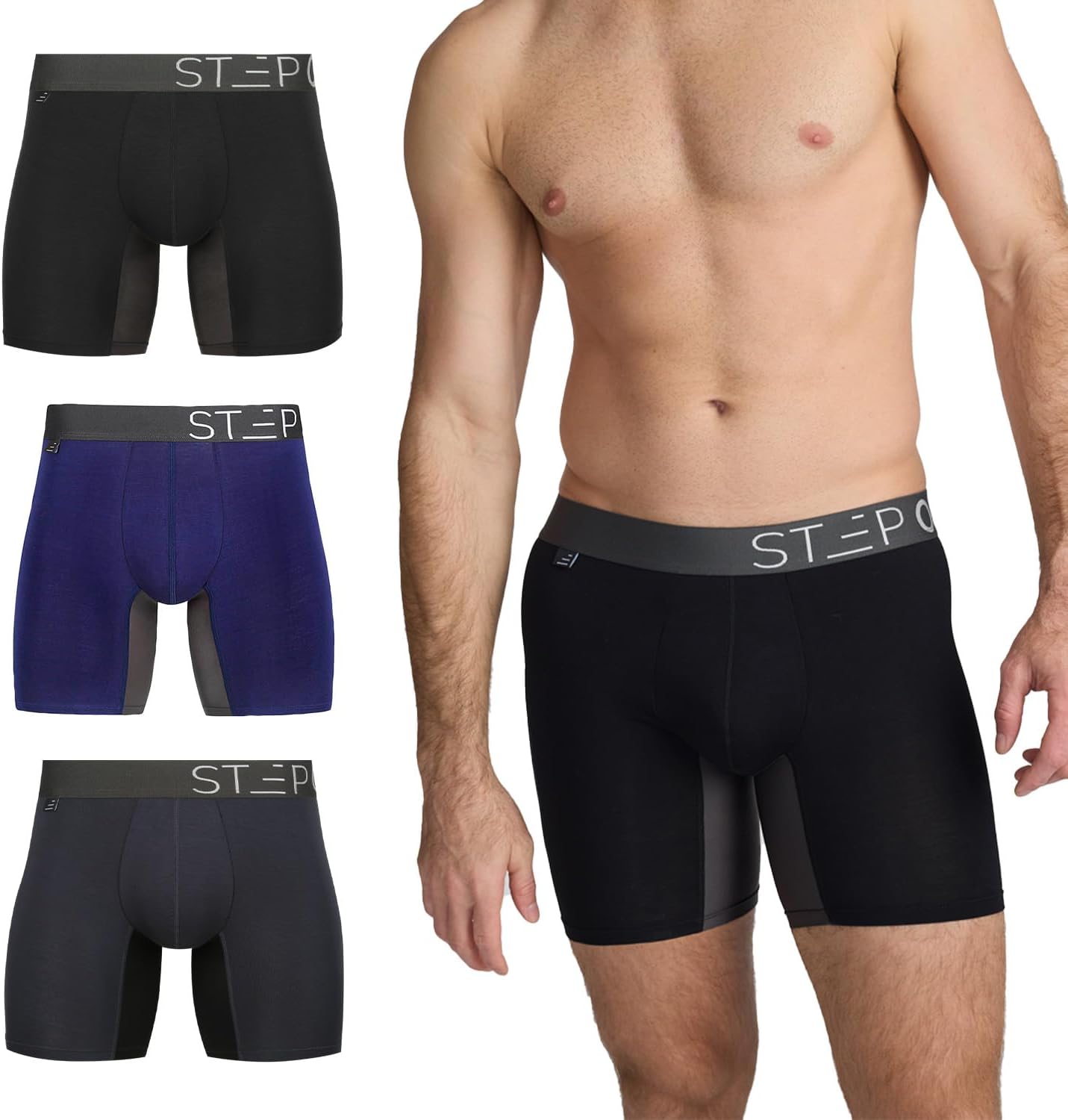 STEP ONE Mens Boxers Shorts Multipack, 3 Pairs, Anti Chafing Underwear for Men,...