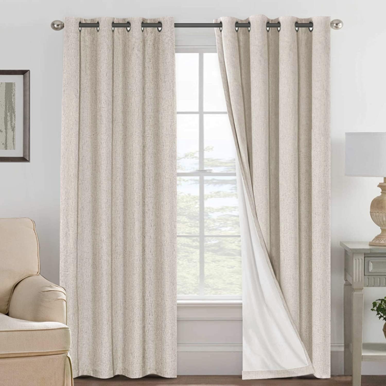 H.VERSAILTEX Linen Blackout Curtains 96 Inches Long, 100% Absolutely Blackout El...