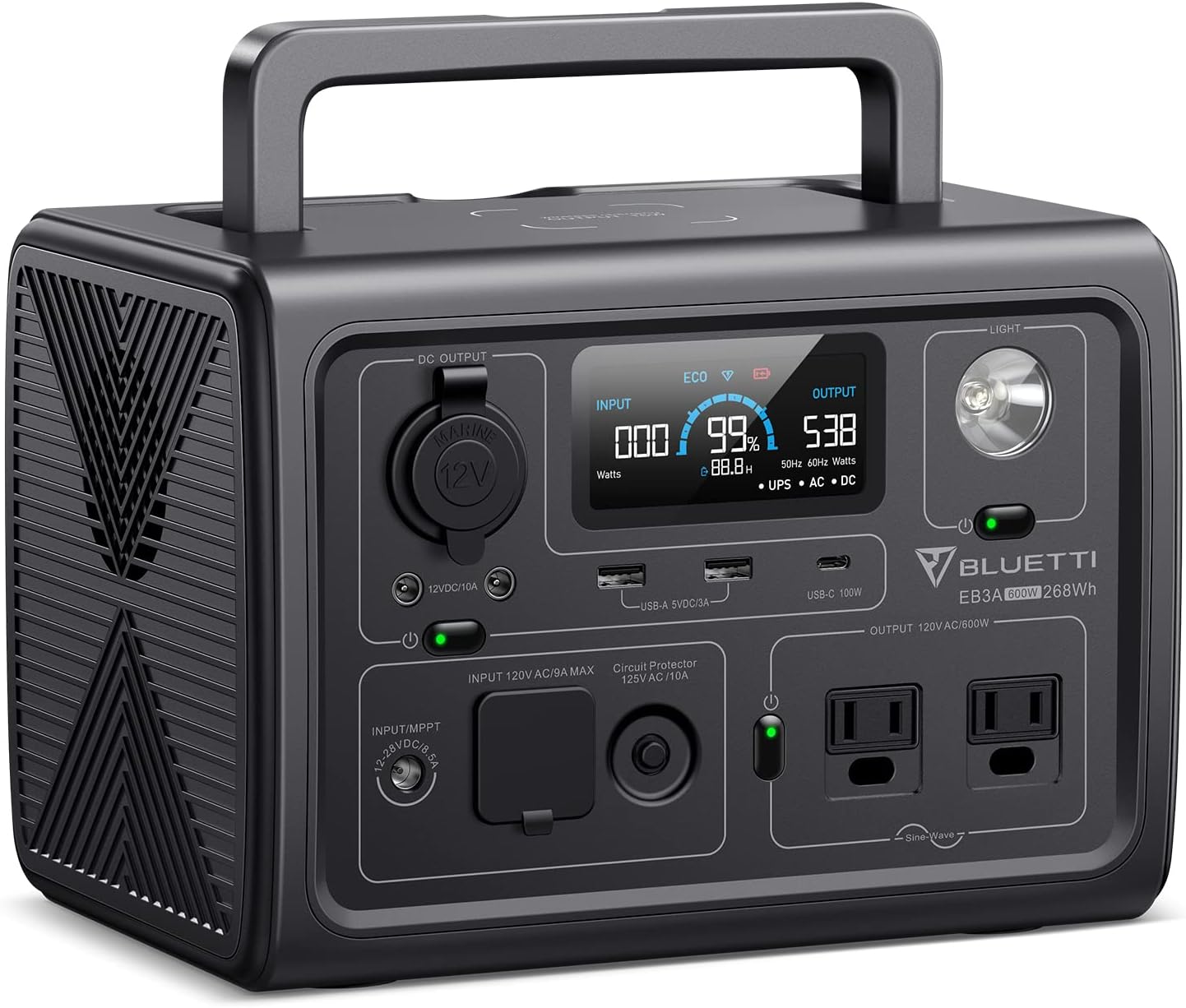 BLUETTI Solar Generator EB3A, 268Wh LiFePO4 Battery Backup w/ 2 600W (1,200W Sur...