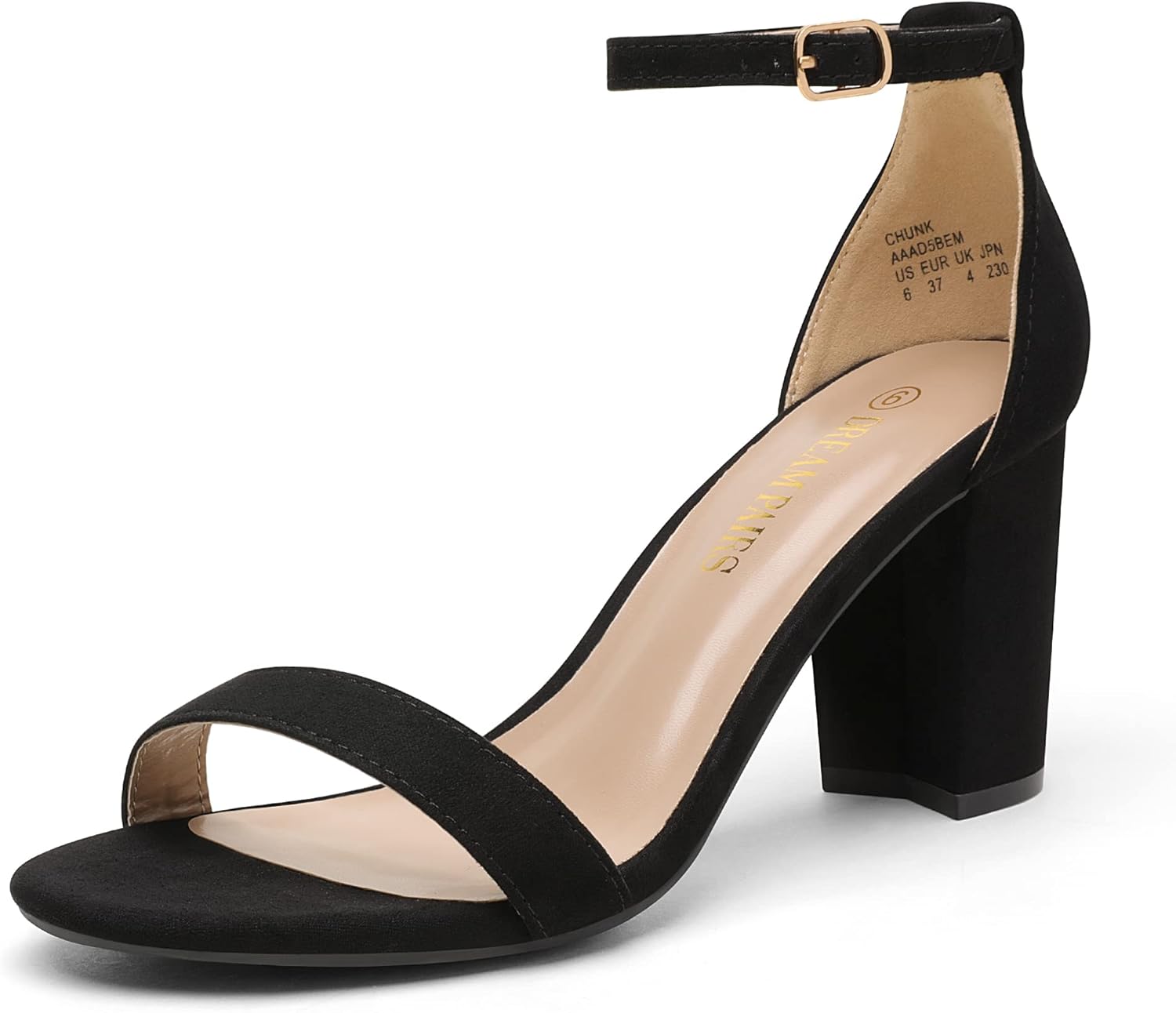 DREAM PAIRS Women's Chunk Low Heel Pump Sandals 7 Black/Suede