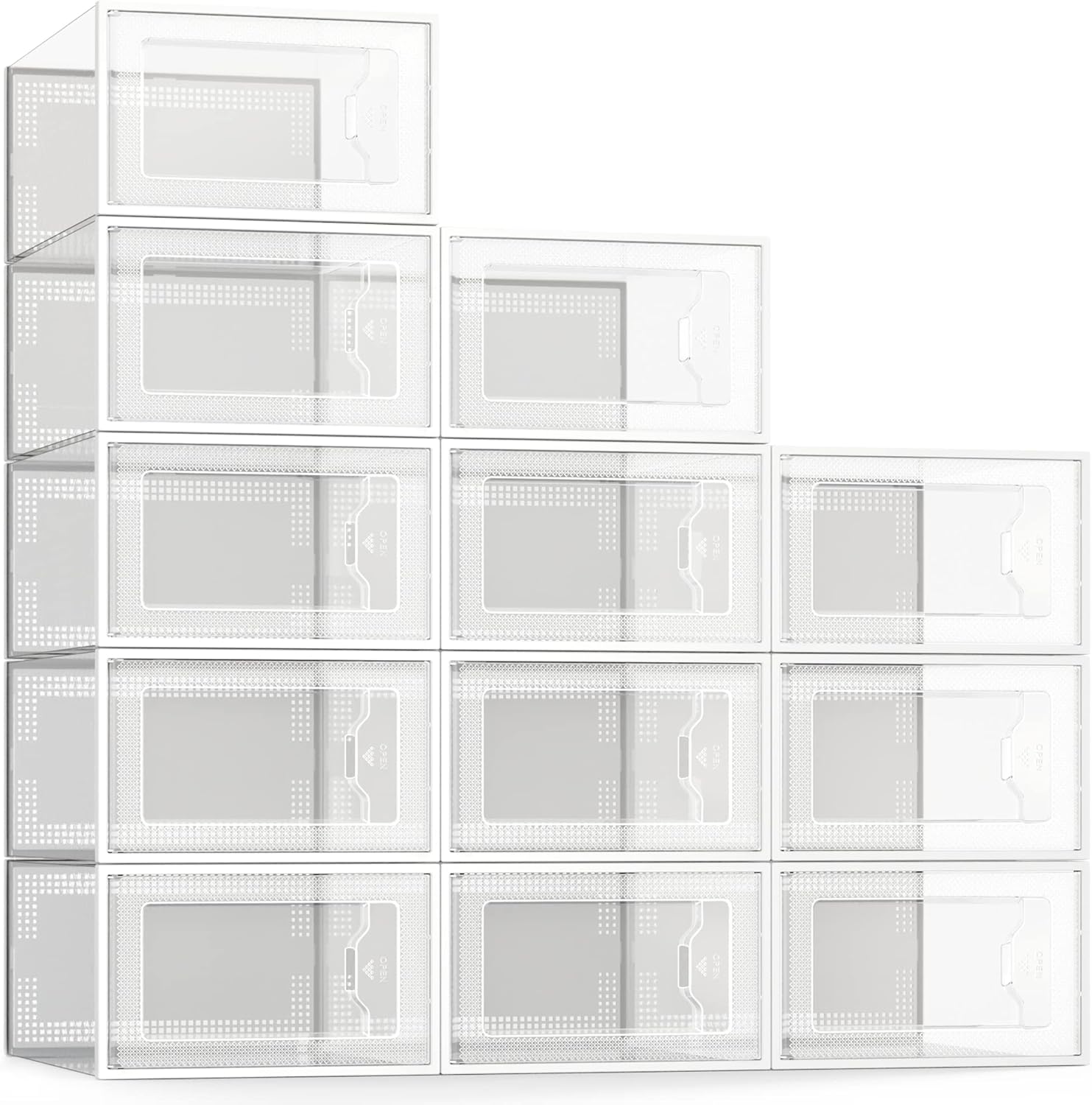 SEE SPRING 12 Pack Shoe Storage Box, Clear Plastic Stackable Shoe Organizer for...