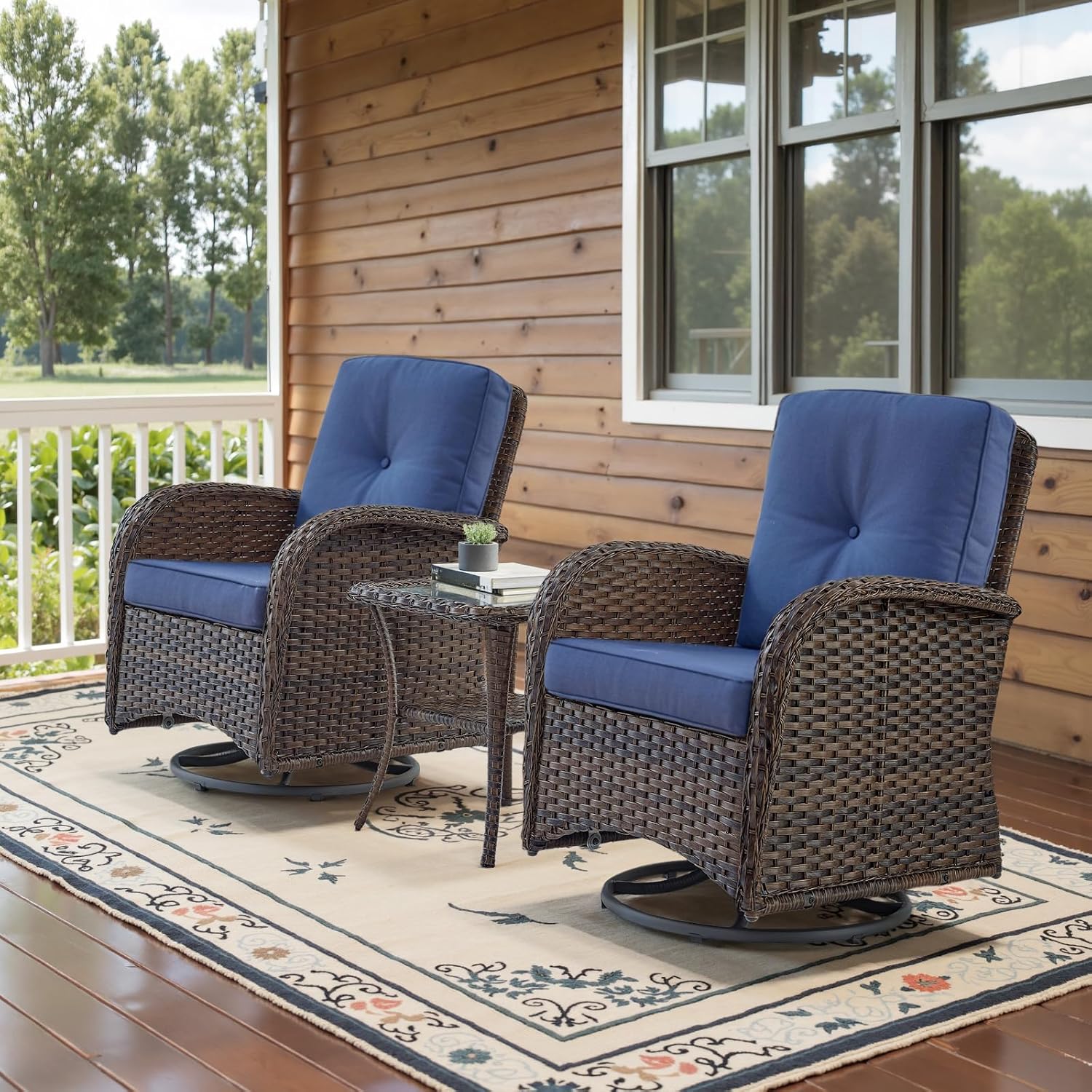 Patio Wicker Chairs Swivel Rocker - Outdoor Swivel Rocking Chairs Set of 2 with...