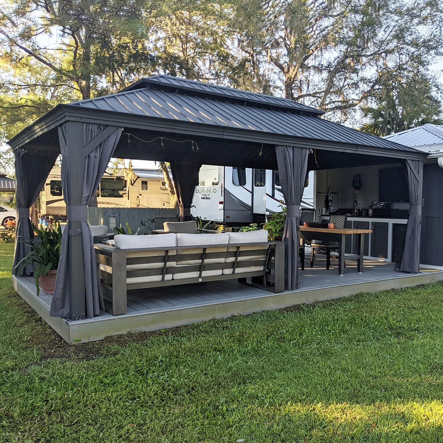 PURPLE LEAF 12' X 20' Permanent Hardtop Gazebo Aluminum Gazebo with Galvanized S...