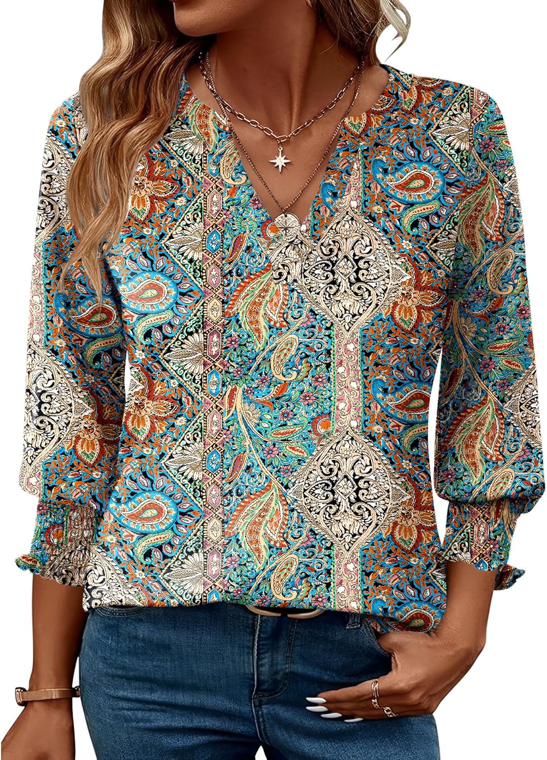 LOMON Women's 2025 Fashion Tops 3/4 Length Sleeve Business Casual Blouses Summer...