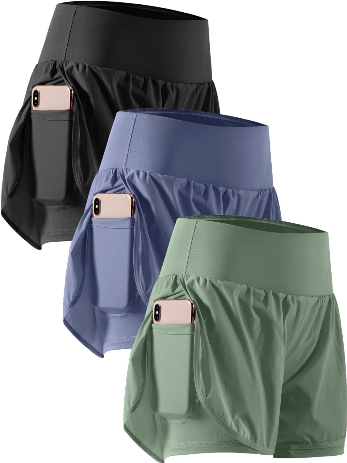 CADMUS 2 in 1 Women's Workout Shorts, Special Athletic Gym Shorts with Phone Poc...
