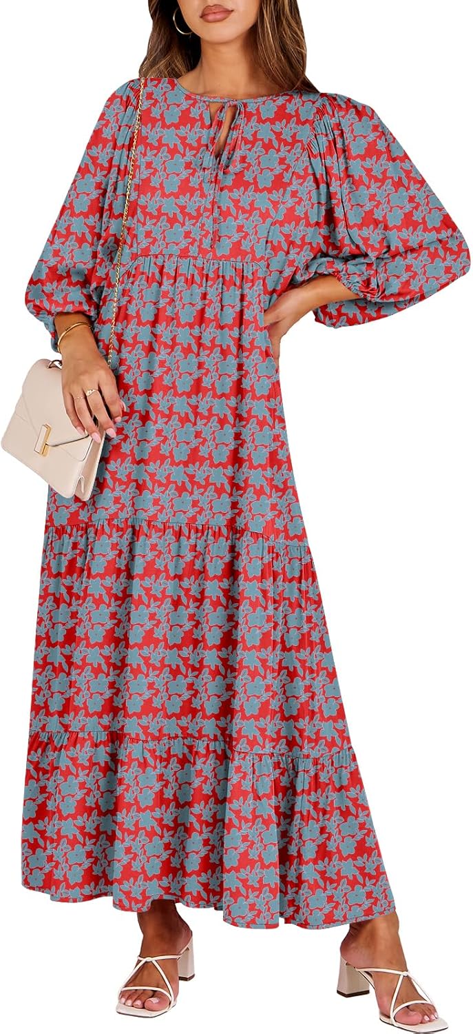 Stylish ANRABESS Womens Boho Maxi Dresses, Unique Summer V Neck Dress with Puff...
