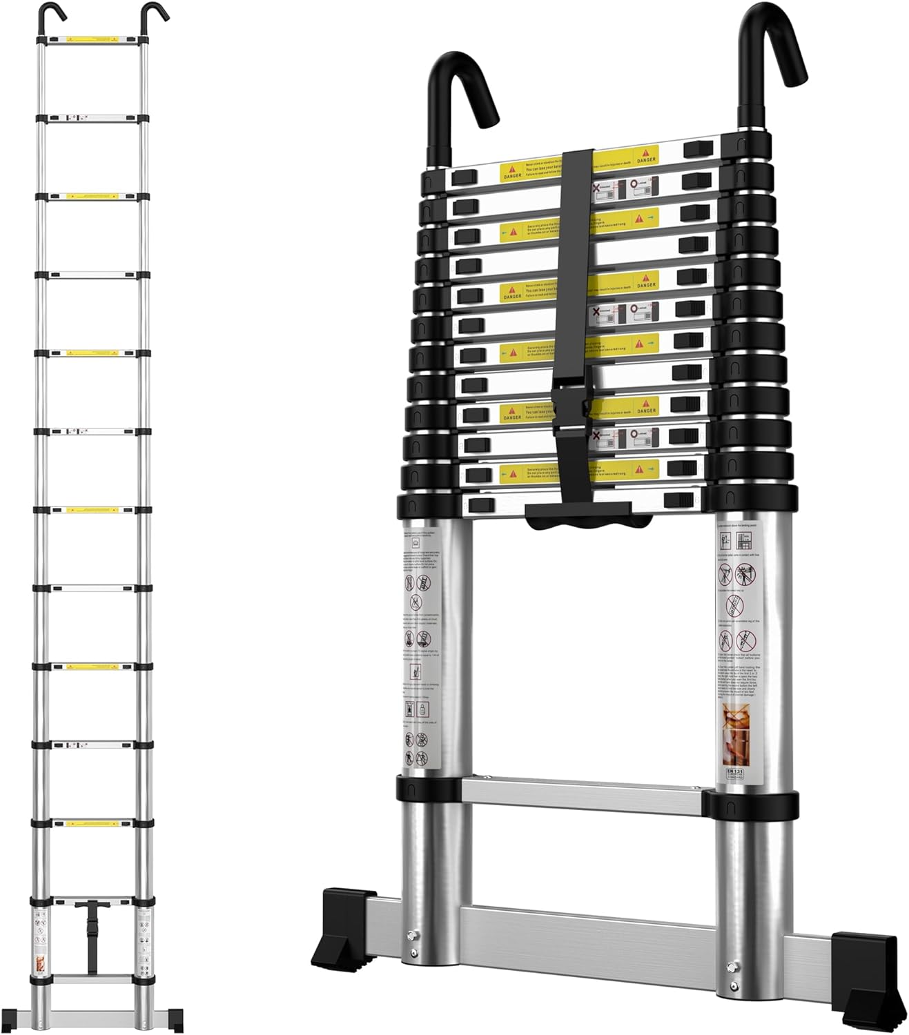 Telescopic Ladder, Special Aluminium Extension Ladder 3.8M/12.5FT with Stabilize...