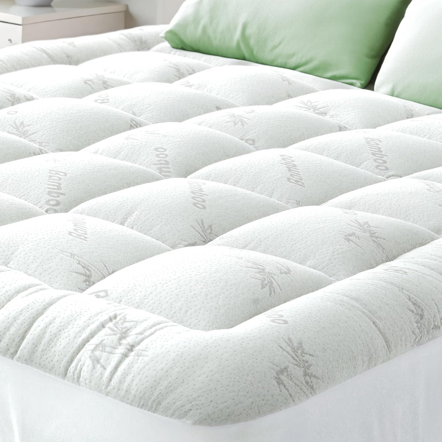 Bamboo Double Mattress Topper, High-Quality Cooling Breathable Pillow Top Mattre...