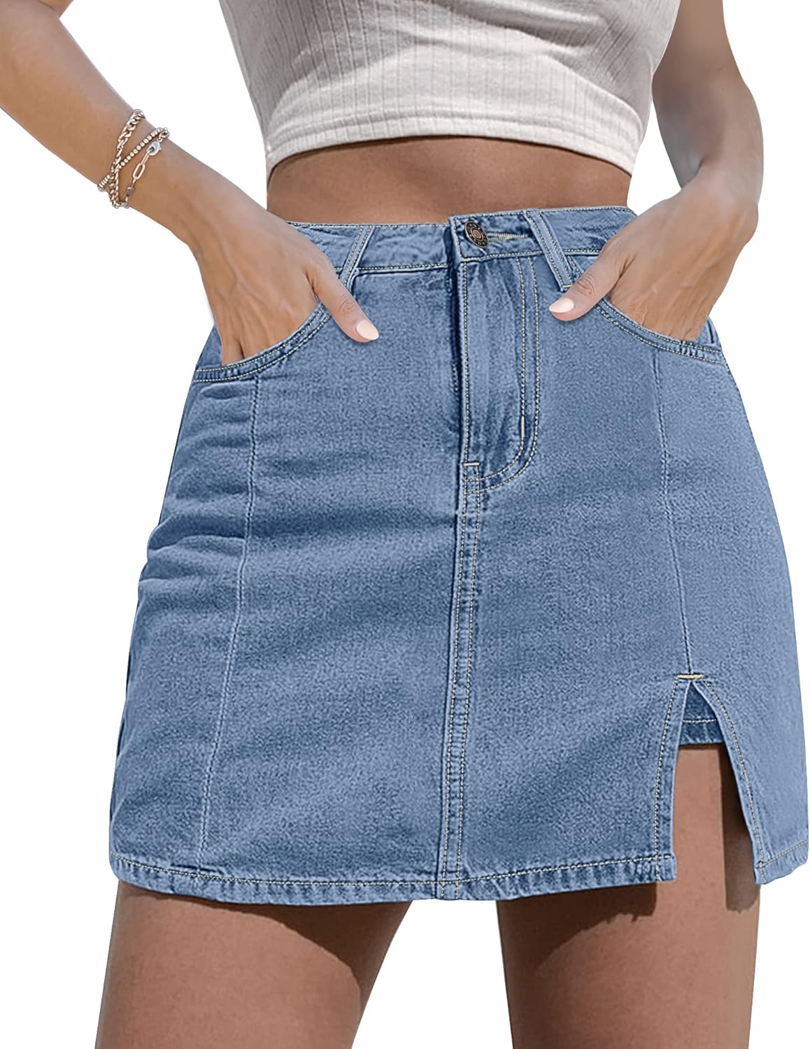 Unique Luvamia Skorts Skirts, Special Denim Mini Skirt With Side Slit, High-Qual...