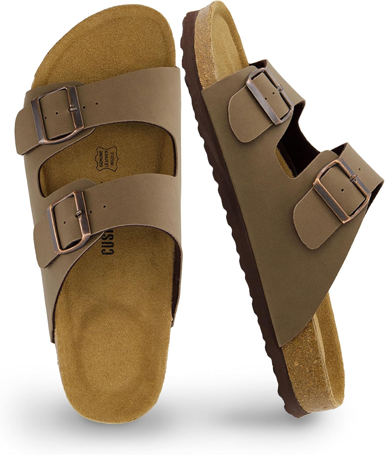 CUSHIONAIRE Men's Lane Sandal, Special Cork Footbed Sandals with Comfort, Innova...