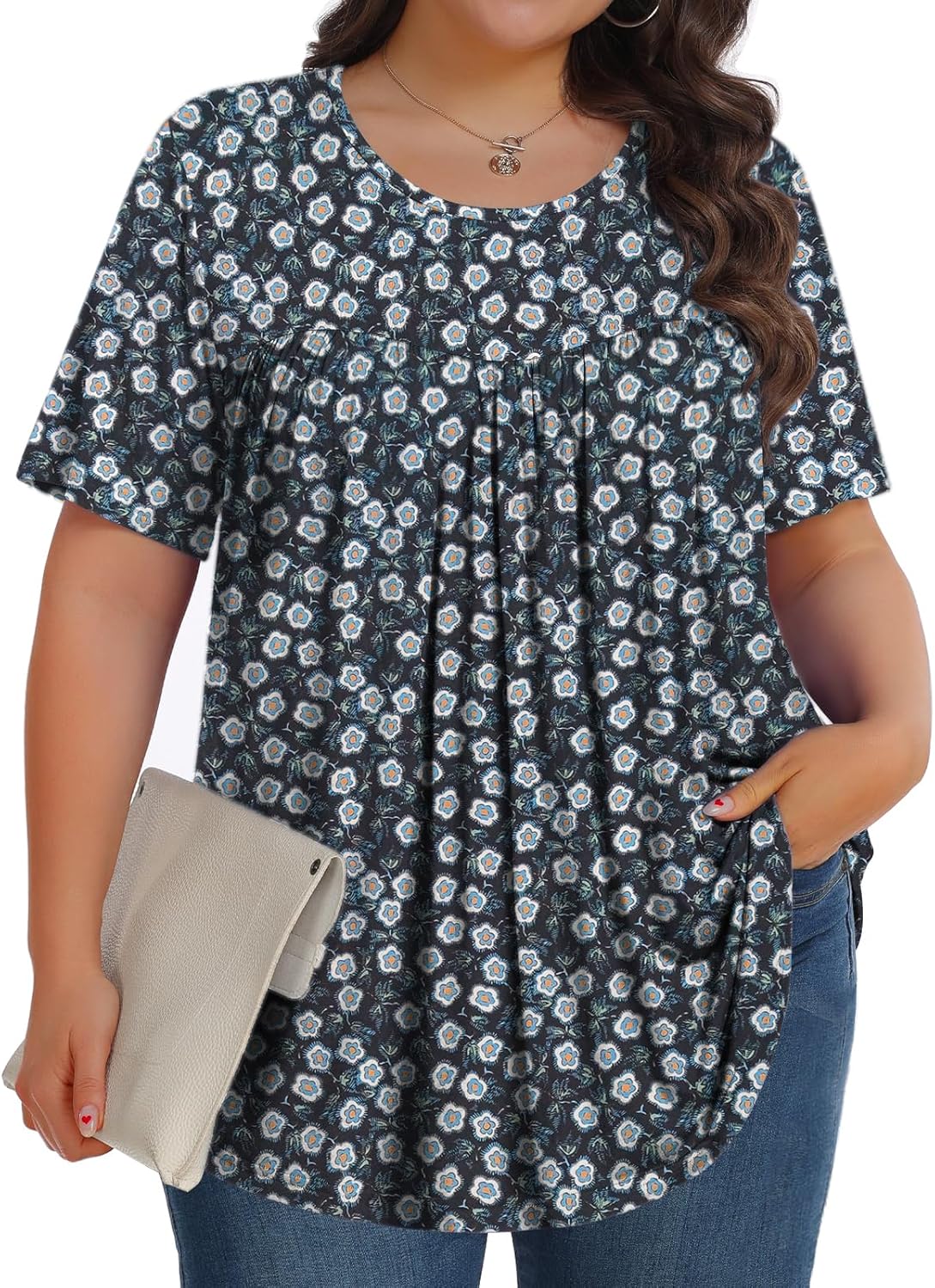 Stylish Womens Plus Size Tops, Comfortable Tunic Short Sleeve Crew Neck Shirts,...