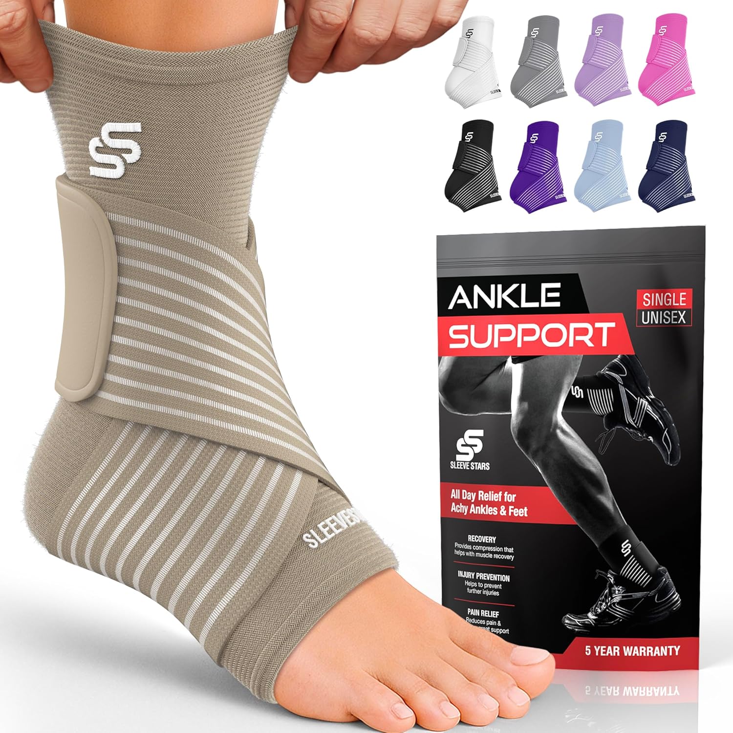 Sleeve Stars Ankle Brace for Sprained Ankle, Plantar Fasciitis Relief Ankle Supp...