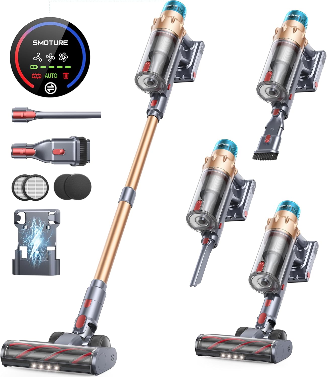 Cordless Vacuum Cleaner, 550W 45KPA 60 Mins Runtime Self-Standing Vacuum Cleaner...