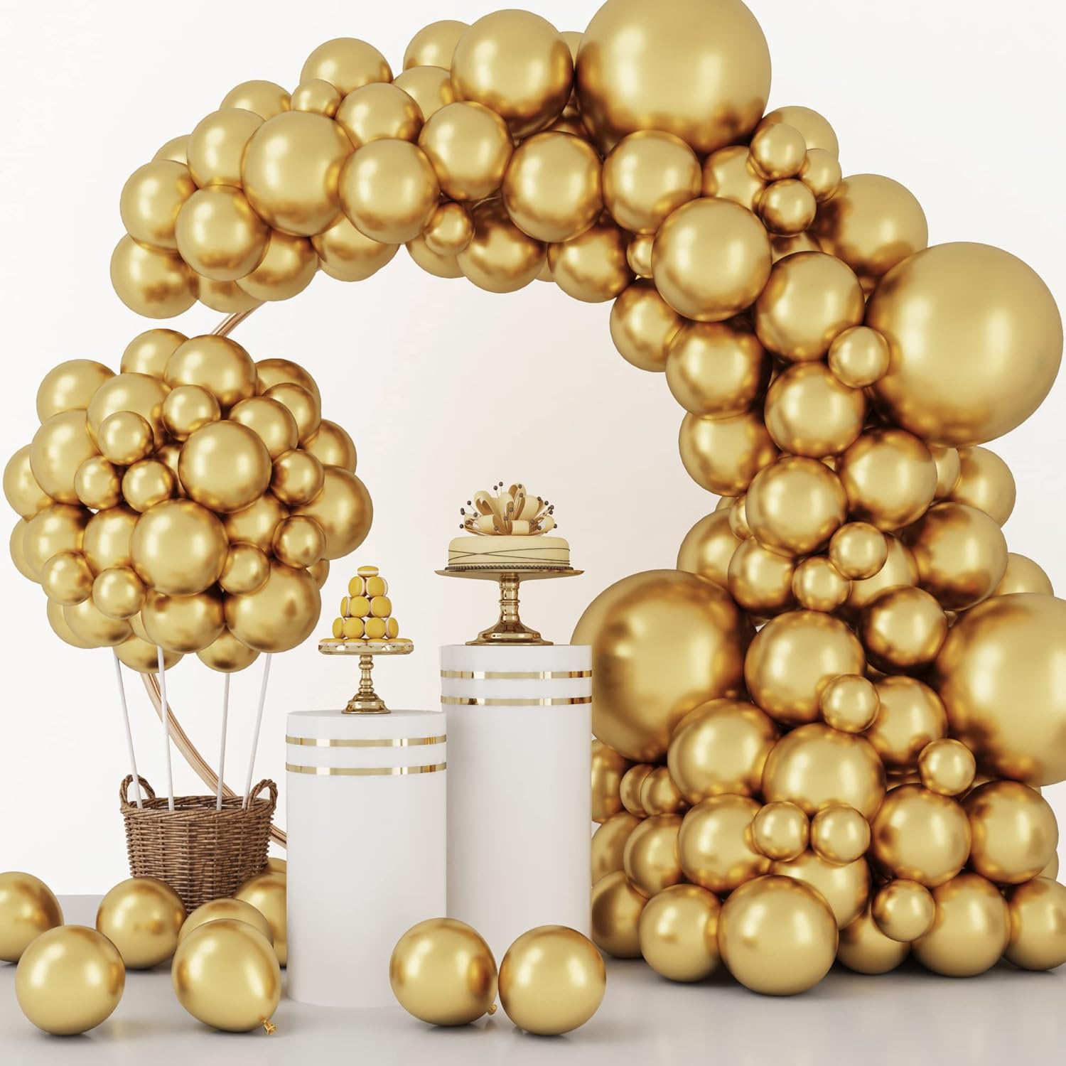 RUBFAC 129pcs Metallic Gold Balloons Different Sizes 18 12 10 5 Inch, Latex Ball...